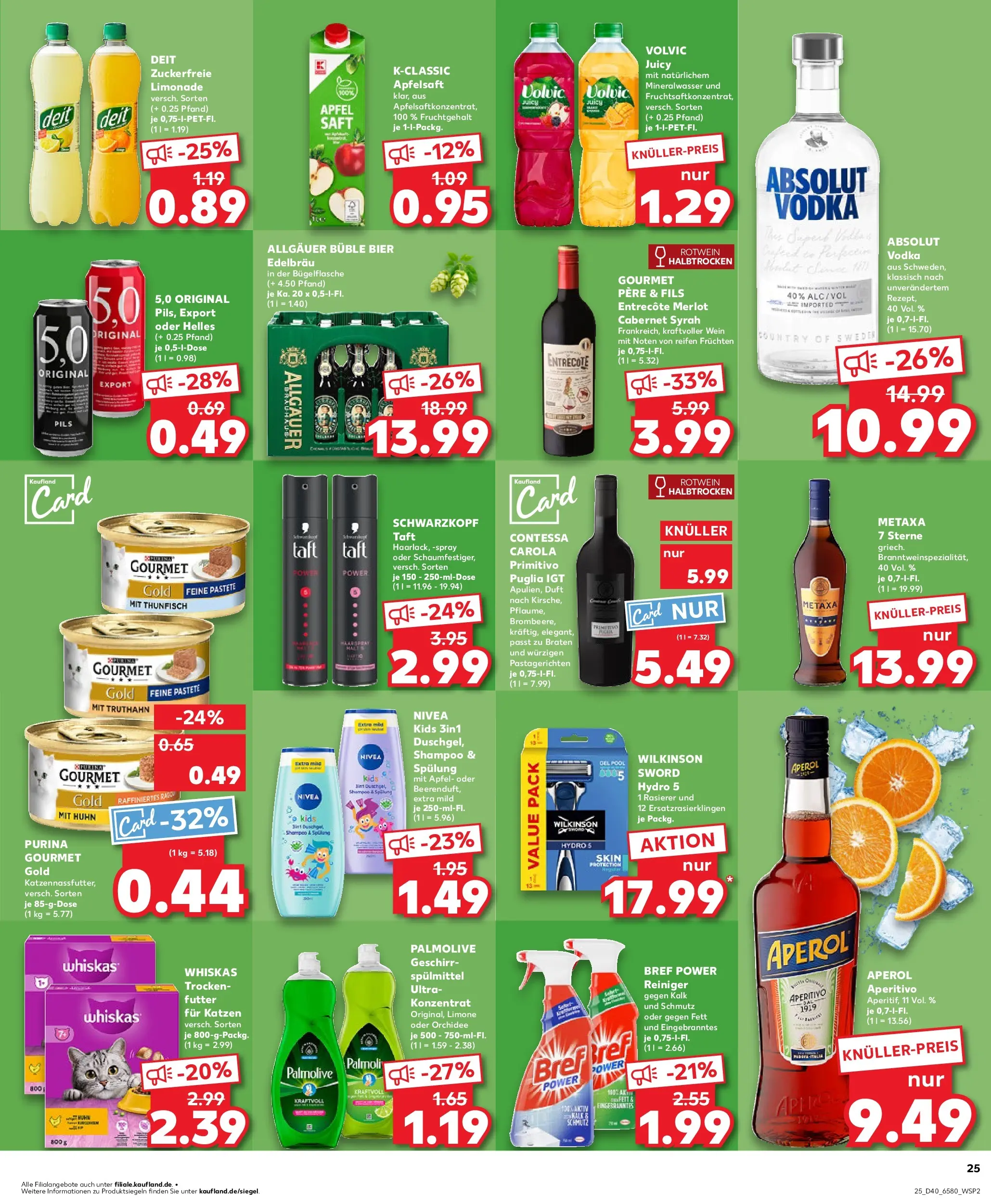 Prospekt Kaufland ab 02.10.2025 » Angebote Online zum Blättern | Seite: 25 | Produkte: Limonade, Mineralwasser, Saft, Whiskas