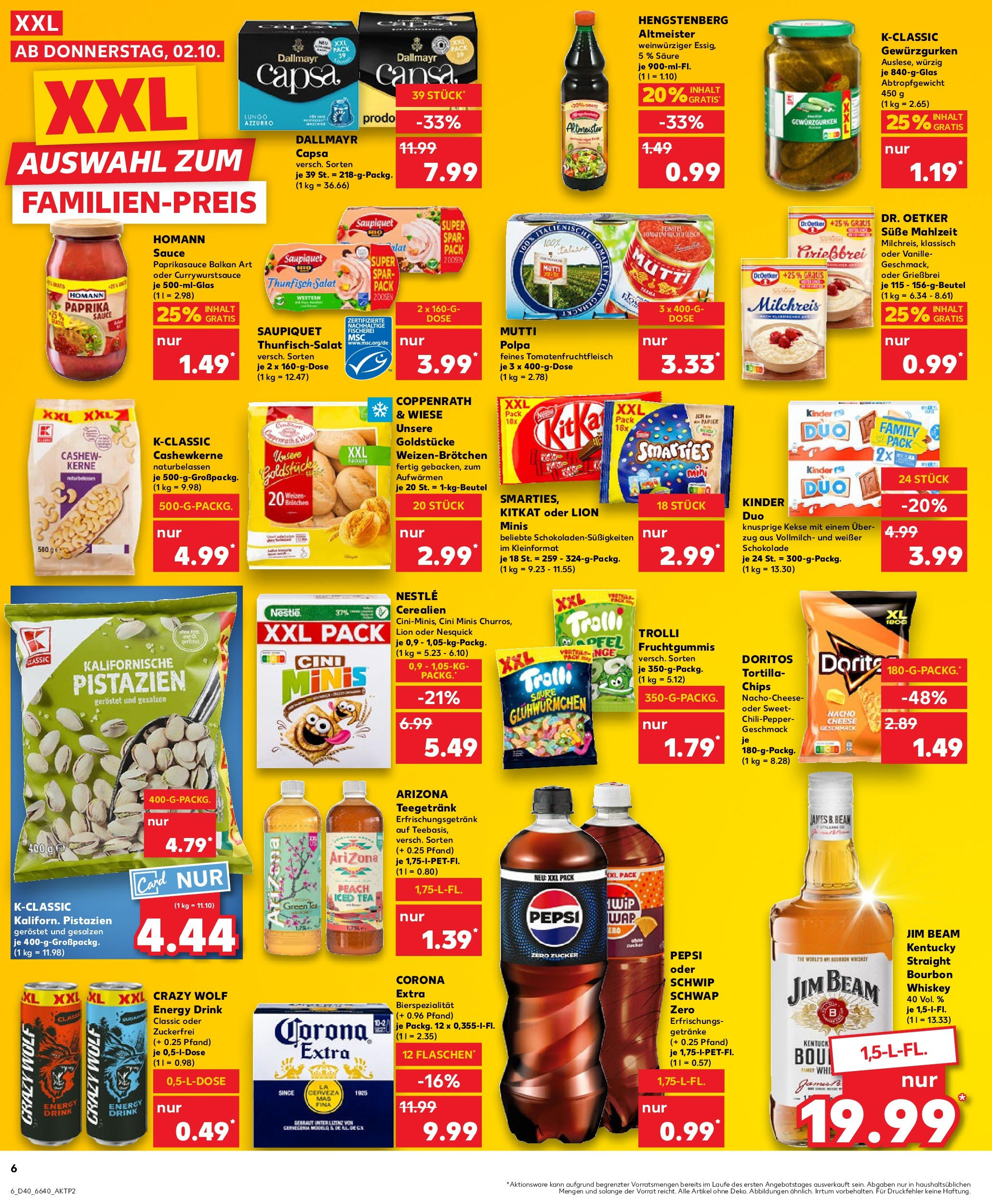 Prospekt Kaufland ab 02.10.2025 » Angebote Online zum Blättern | Seite: 6 | Produkte: Energy, Schwip schwap, Paprika, Whiskey