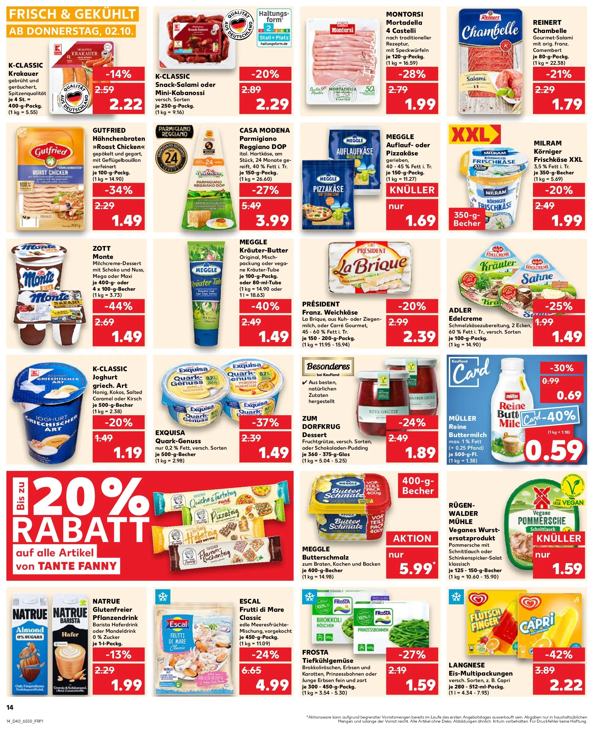 Prospekt Kaufland ab 02.10.2025 » Angebote Online zum Blättern | Seite: 14 | Produkte: Buttermilch, Quark, Kräuterbutter, Wurst