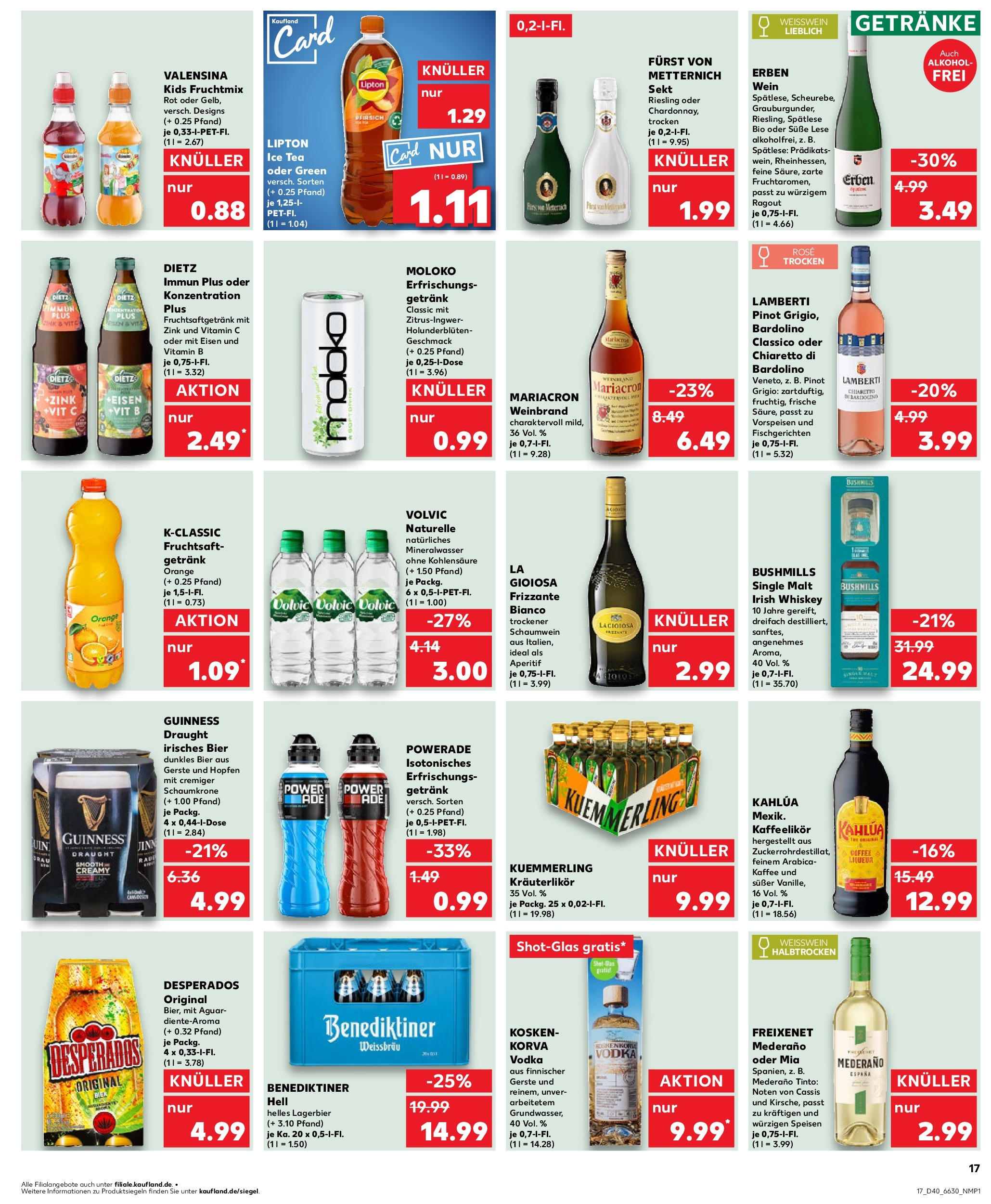 Prospekt Kaufland ab 02.10.2025 » Angebote Online zum Blättern | Seite: 17 | Produkte: Freixenet, Weißwein halbtrocken, Kuemmerling, Powerade