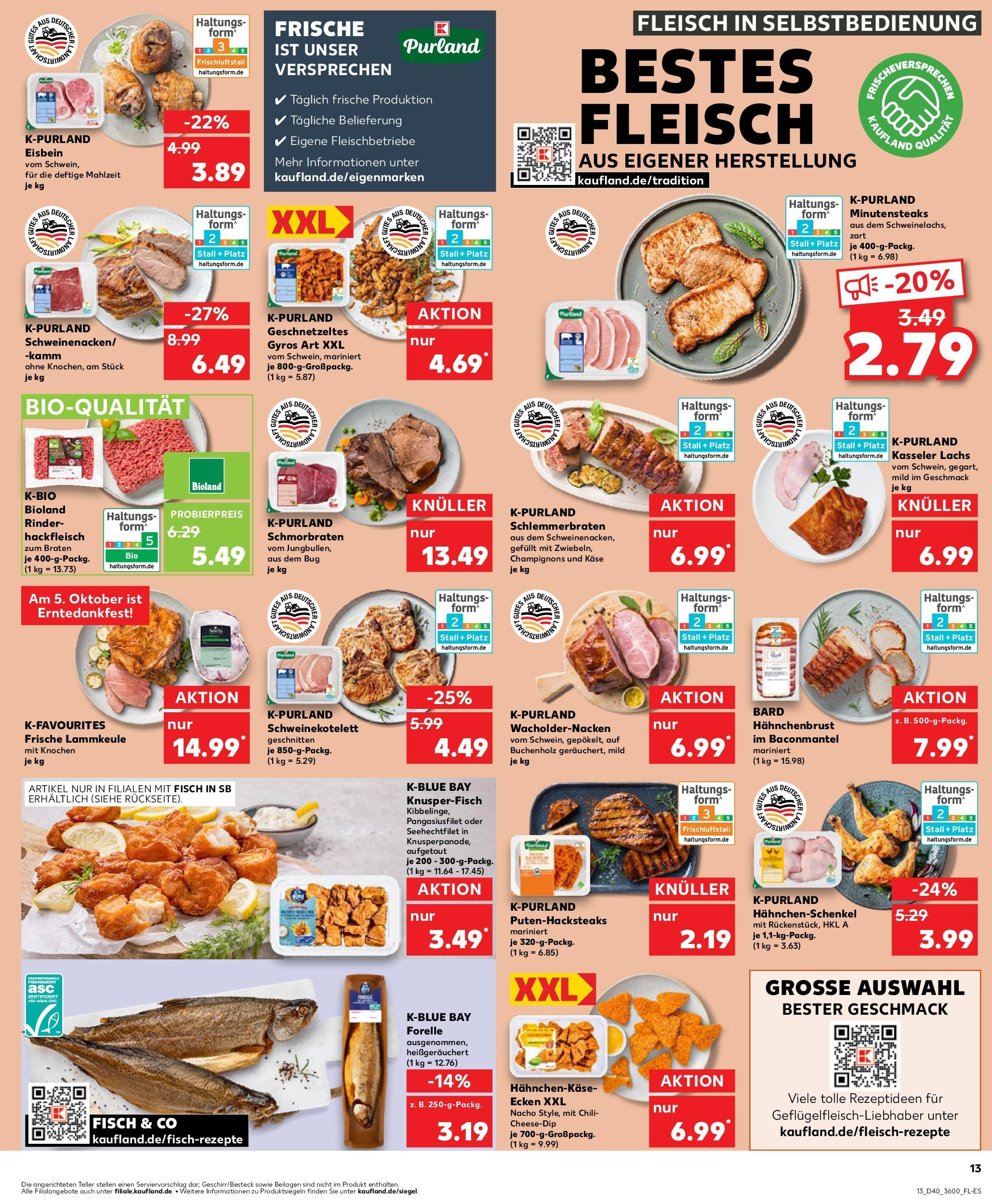 Prospekt Kaufland ab 02.10.2025 » Angebote Online zum Blättern | Seite: 13 | Produkte: Fisch, Champignons, Hackfleisch, Hahnchenbrust