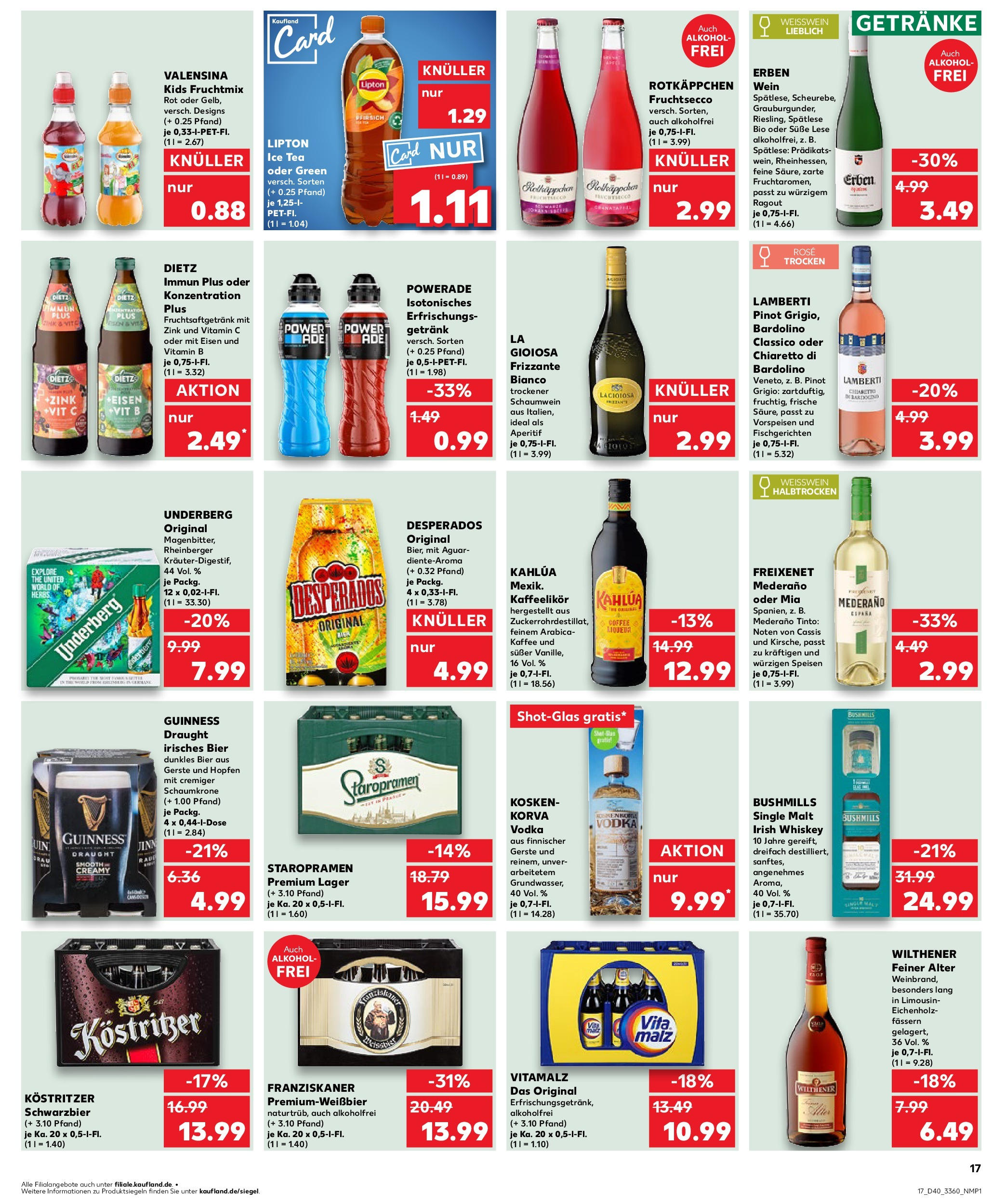 Prospekt Kaufland ab 02.10.2025 » Angebote Online zum Blättern | Seite: 17 | Produkte: Kostritzer, Kaffee, Weißwein, Underberg