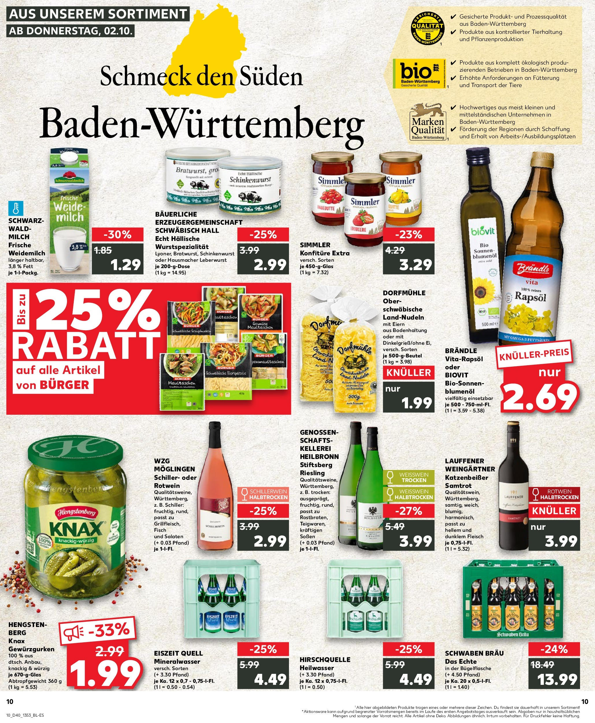 Prospekt Kaufland ab 02.10.2025 » Angebote Online zum Blättern | Seite: 10 | Produkte: Milch, Weißwein, Pasta, Fleisch