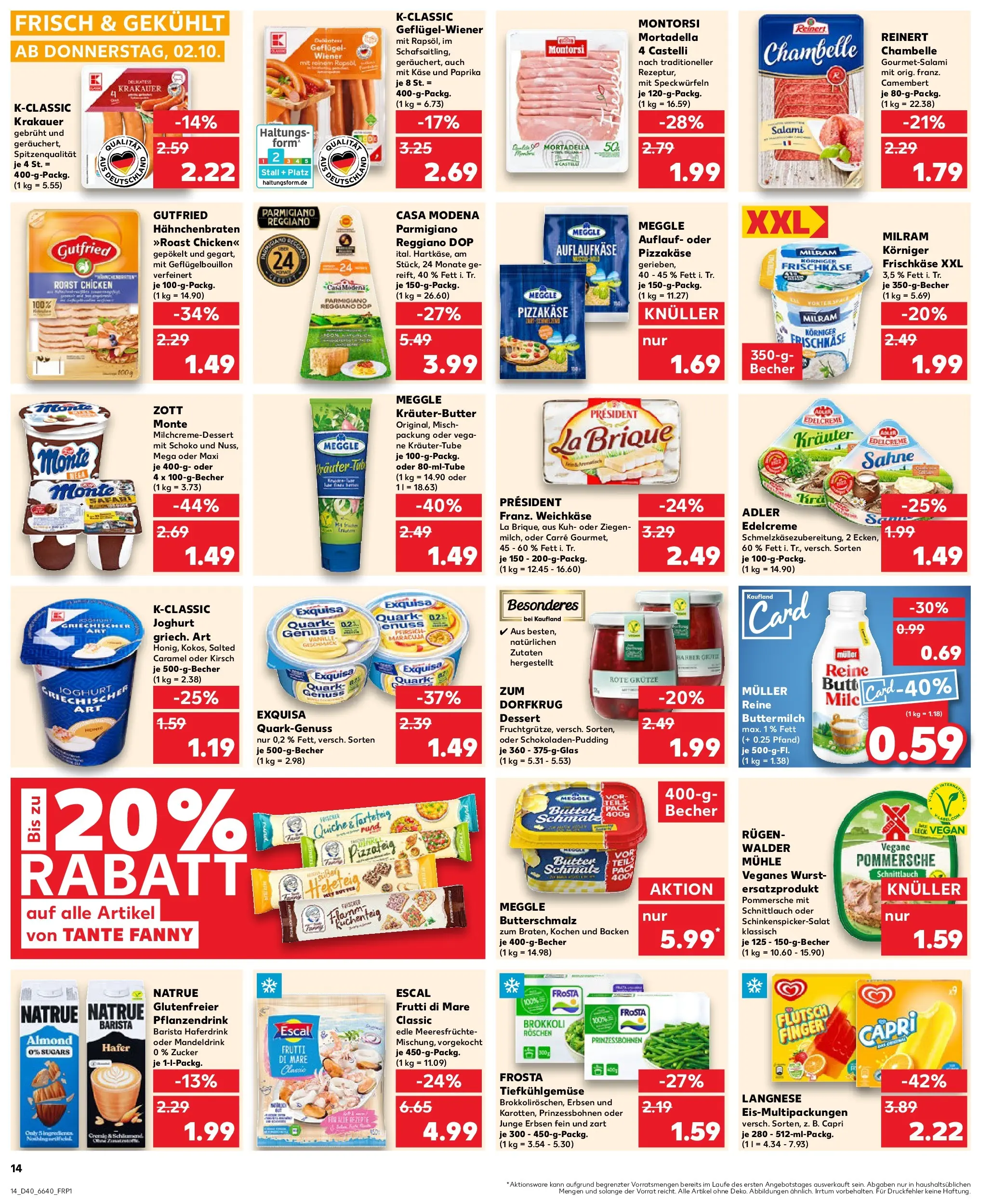 Prospekt Kaufland ab 02.10.2025 » Angebote Online zum Blättern | Seite: 14 | Produkte: Butterschmalz, Brokkoli, Sahne, Frischkase