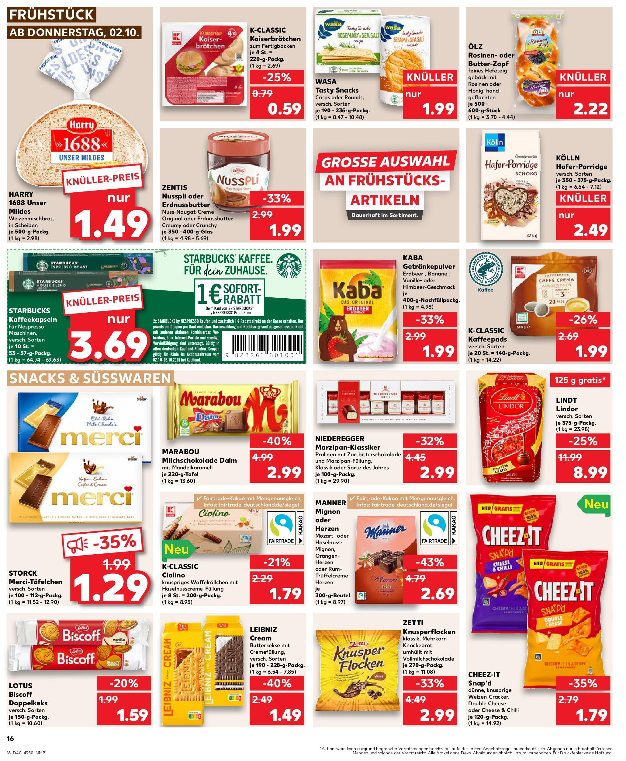 Prospekt Kaufland ab 02.10.2025 » Angebote Online zum Blättern | Seite: 16 | Produkte: Kaffeepads, Orangen, Rosinen, Flocken