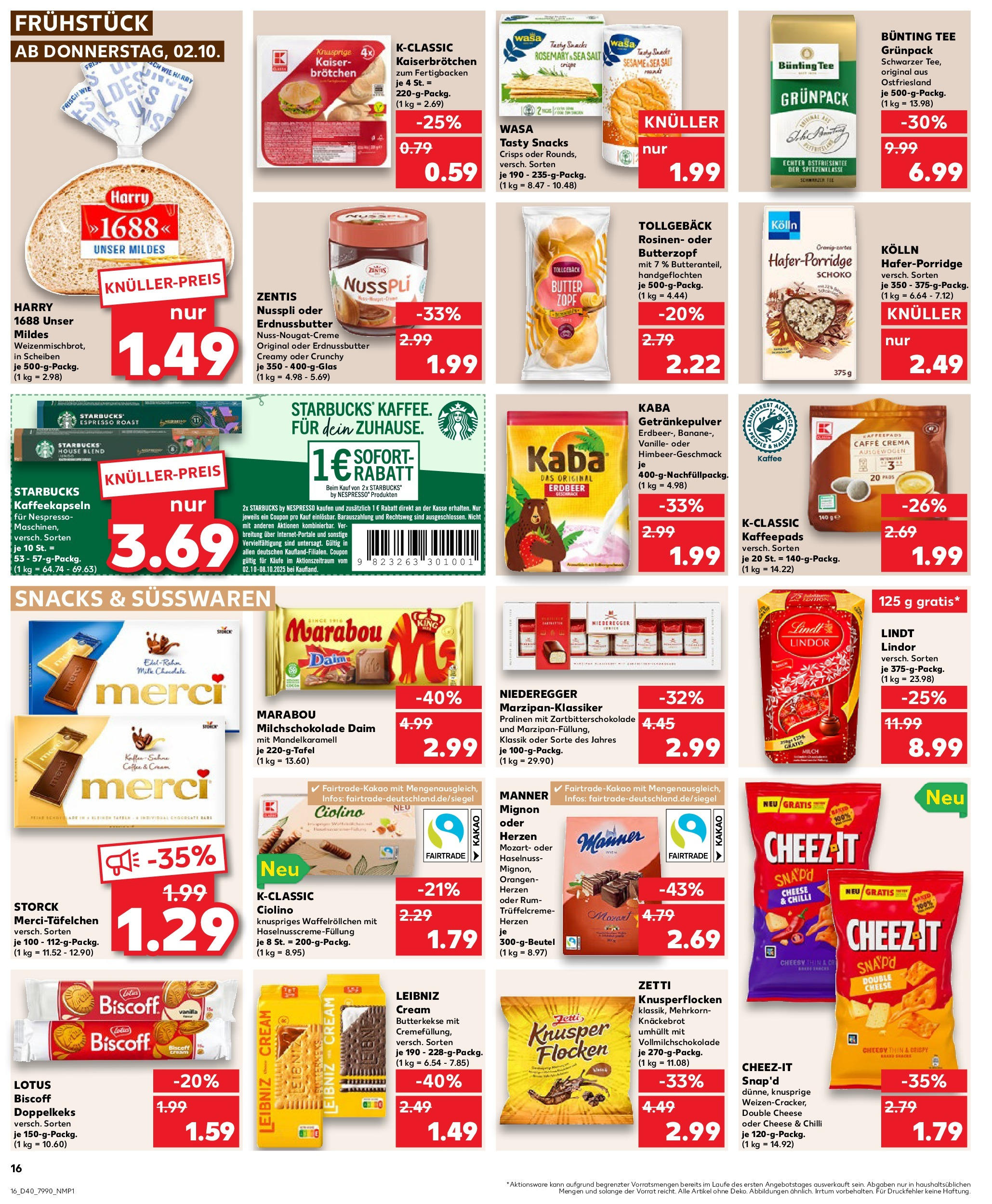Prospekt Kaufland ab 02.10.2025 » Angebote Online zum Blättern | Seite: 16 | Produkte: Kaffeepads, Butter, Rum, Butterkekse