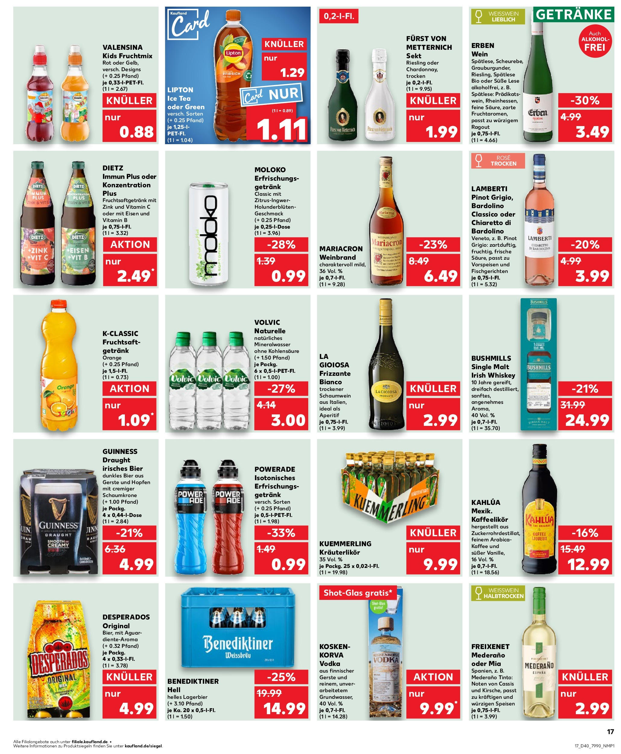 Prospekt Kaufland ab 02.10.2025 » Angebote Online zum Blättern | Seite: 17 | Produkte: Kaffee, Mineralwasser, Fruchtsaft, Whiskey