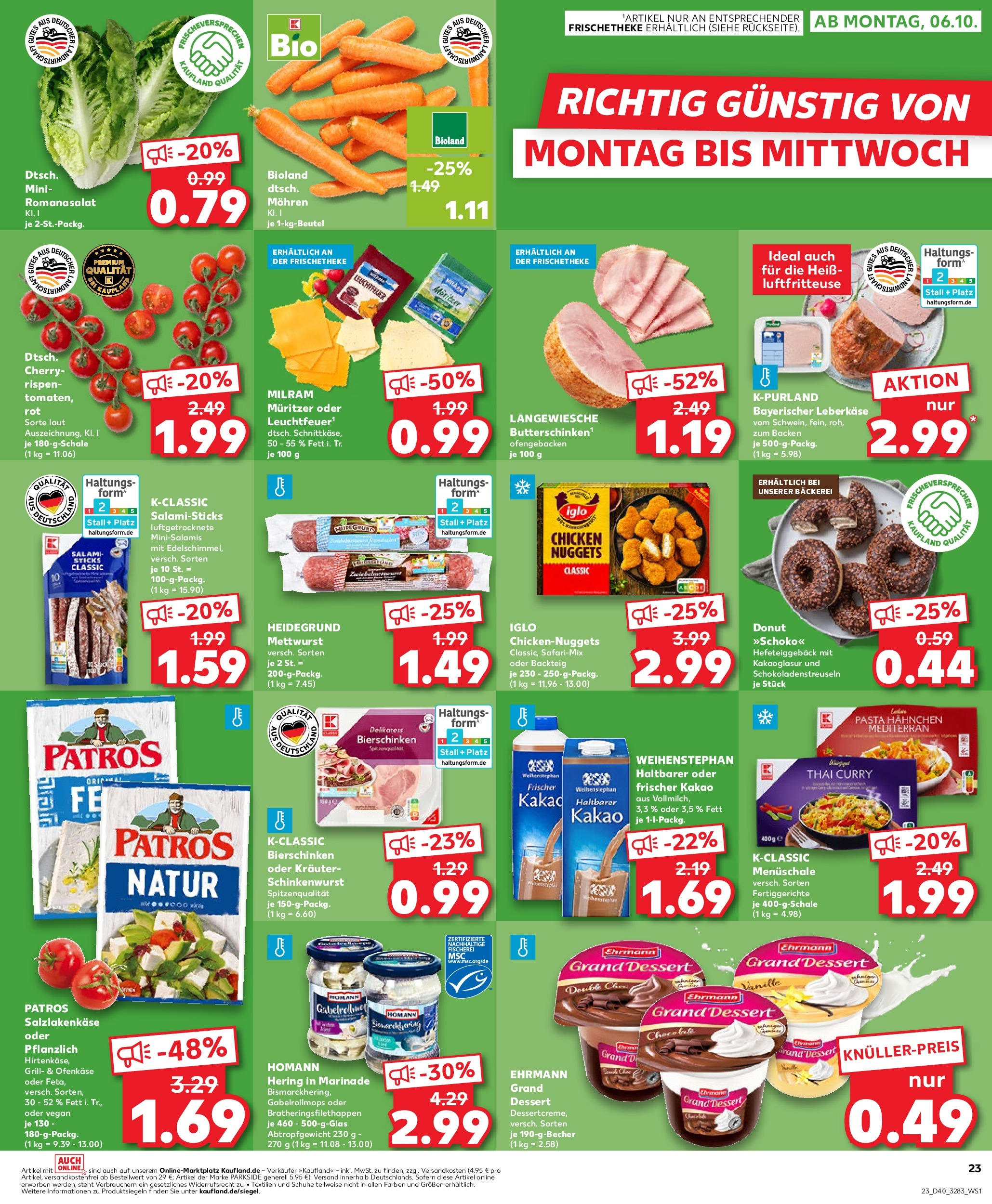 Prospekt Kaufland ab 02.10.2025 » Angebote Online zum Blättern | Seite: 23 | Produkte: Grill, Ehrmann grand dessert, Iglo, Fertiggerichte