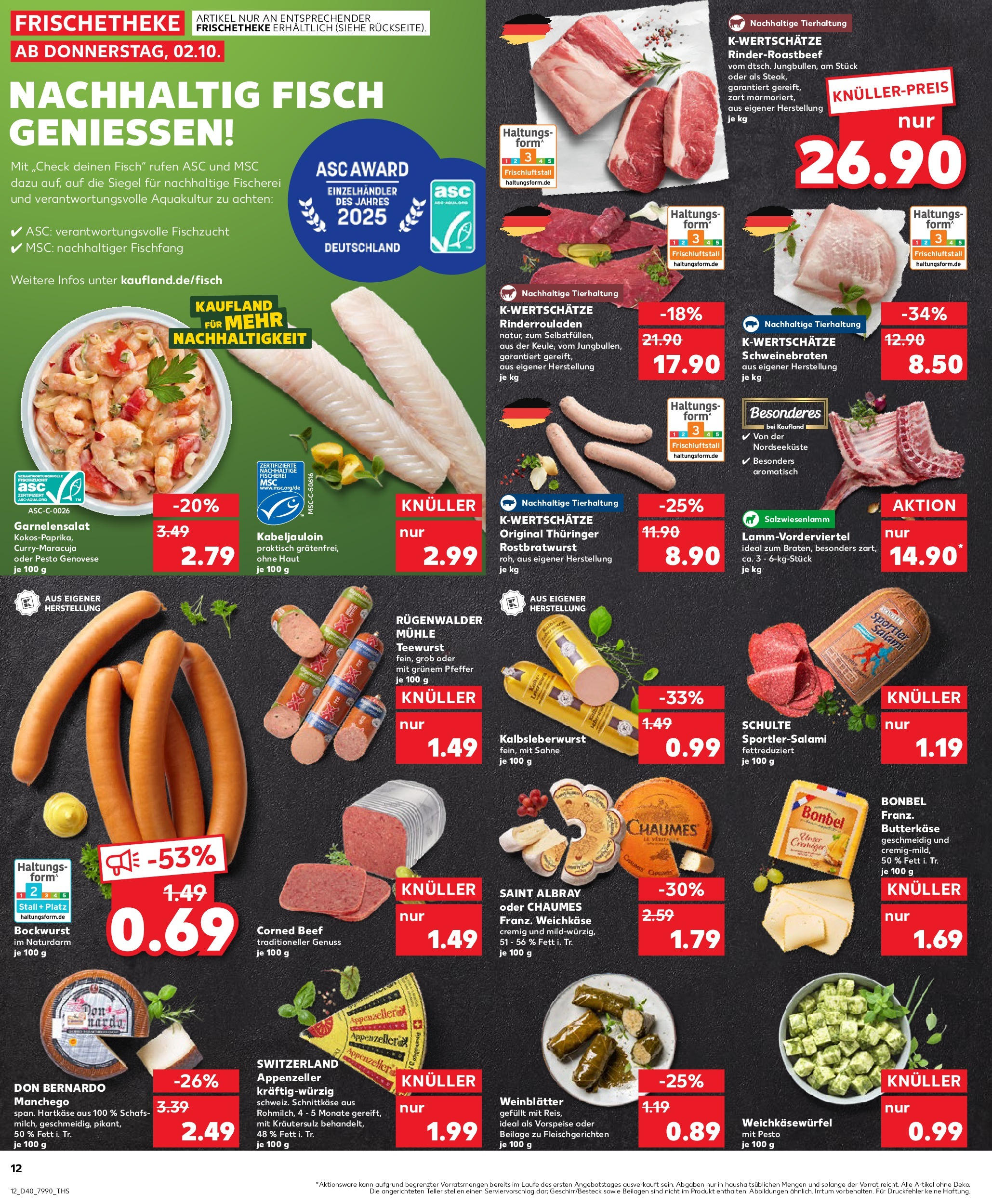Prospekt Kaufland ab 02.10.2025 » Angebote Online zum Blättern | Seite: 12 | Produkte: Rinderrouladen, Bockwurst, Mühle, Pfeffer