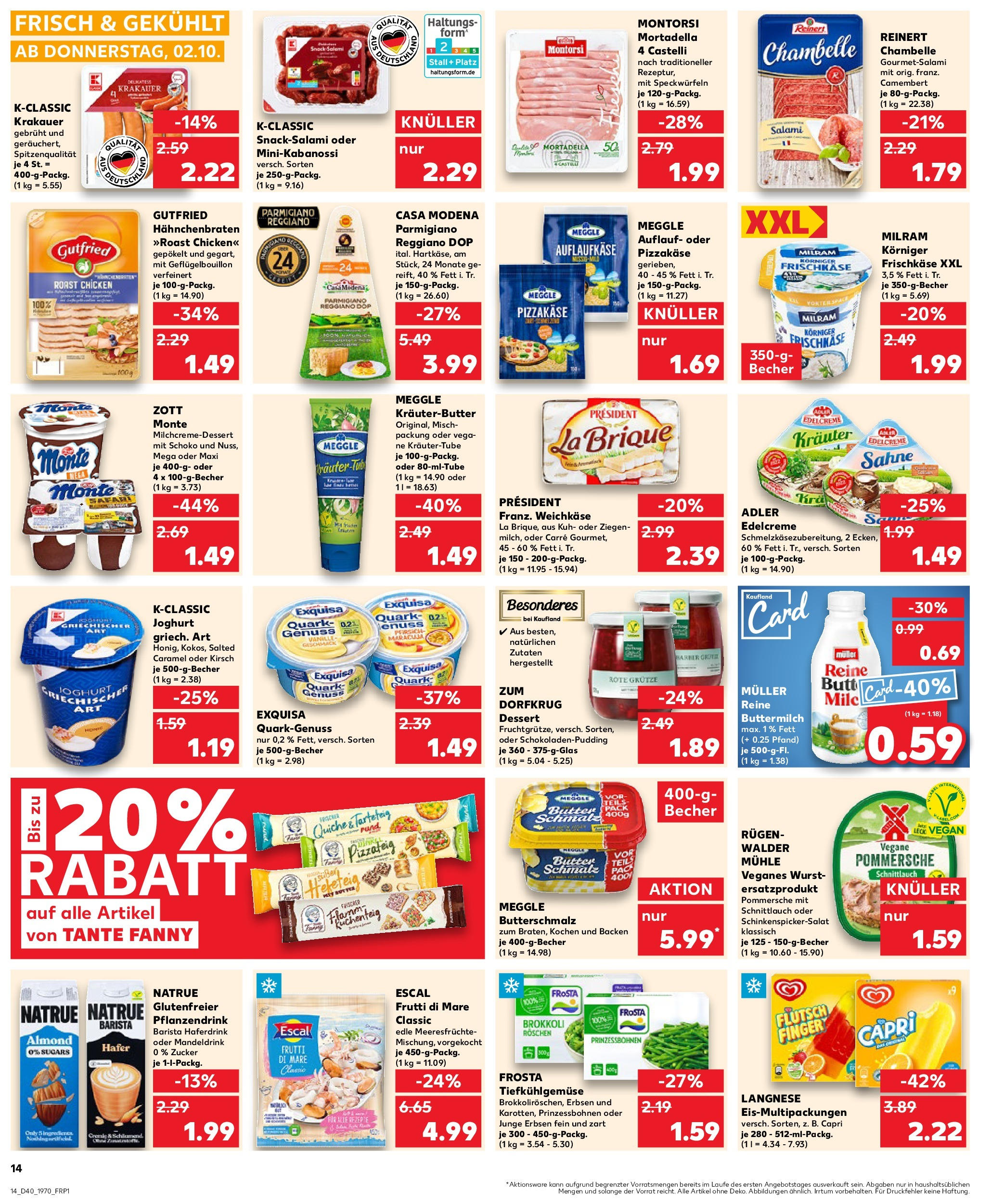 Prospekt Kaufland ab 02.10.2025 » Angebote Online zum Blättern | Seite: 14 | Produkte: Butterschmalz, Mühle, Joghurt, Salami