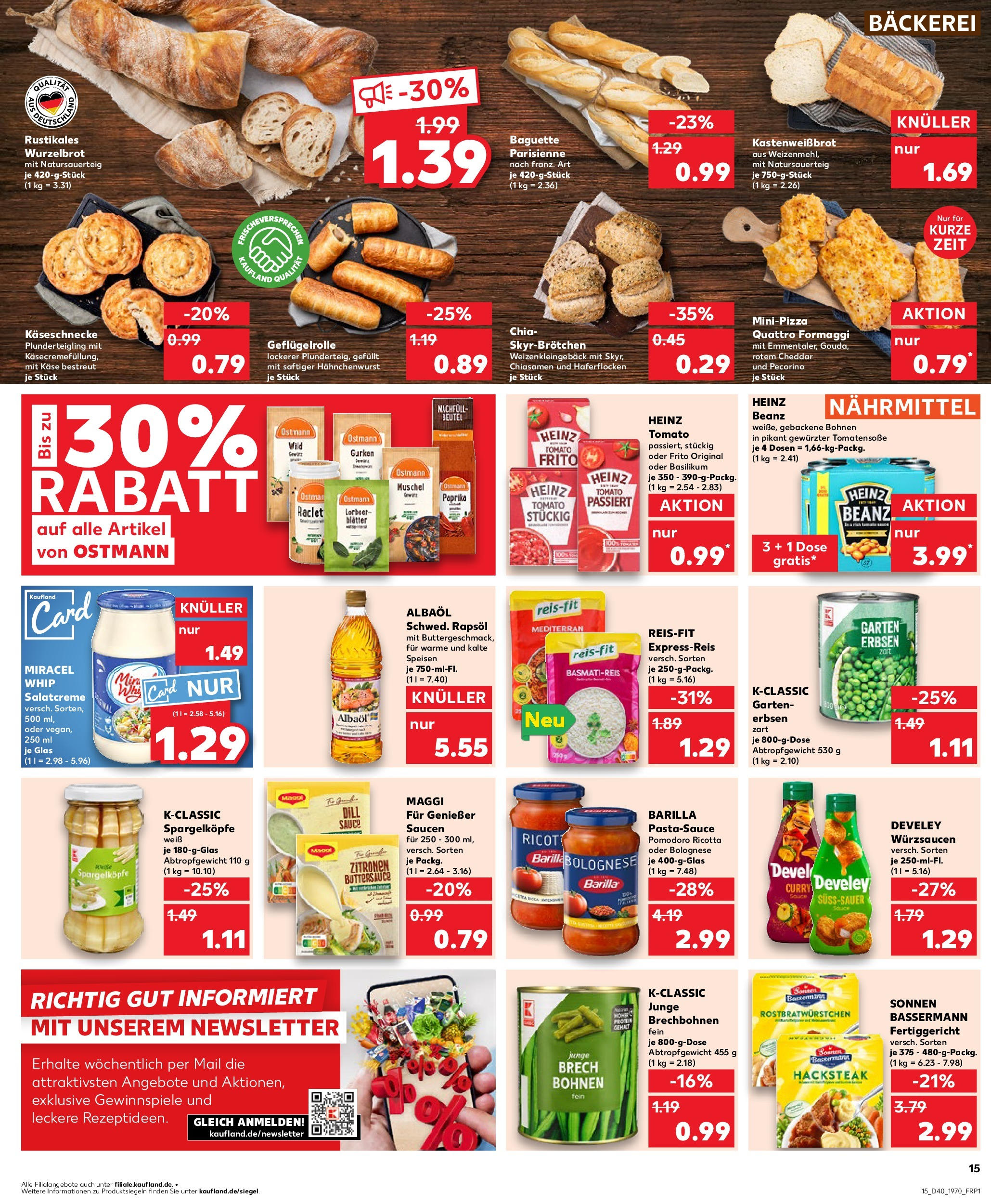 Prospekt Kaufland ab 02.10.2025 » Angebote Online zum Blättern | Seite: 15 | Produkte: Bäckerei, Rapsöl, Paprika, Gurken