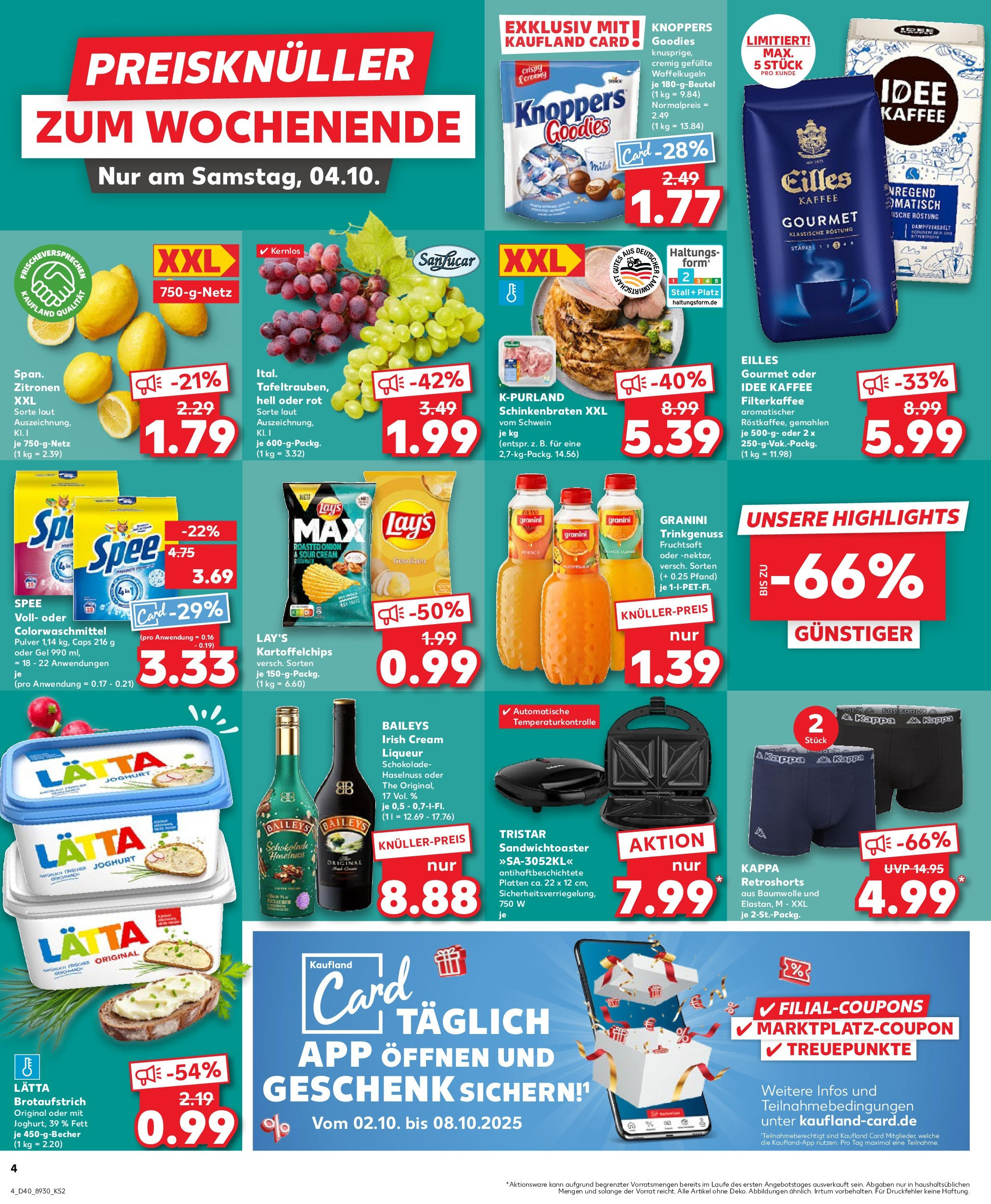 Prospekt Kaufland ab 02.10.2025 » Angebote Online zum Blättern | Seite: 4 | Produkte: Schokolade, Spee, Granini, Lätta