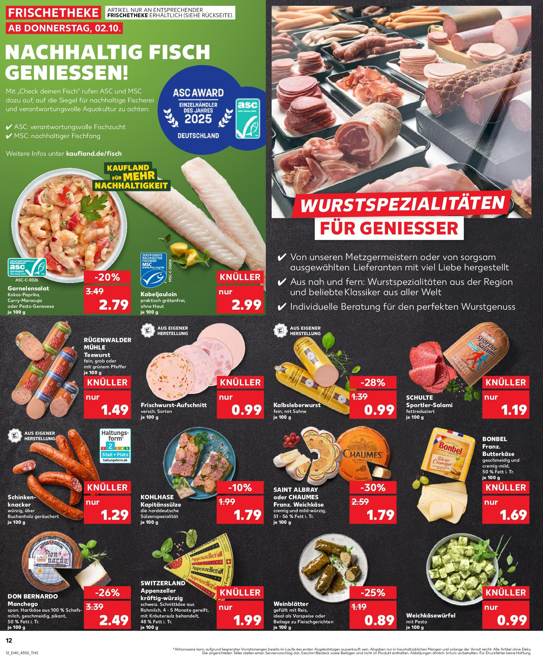 Prospekt Kaufland ab 02.10.2025 » Angebote Online zum Blättern | Seite: 12 | Produkte: Butter, Fisch, Salami, Sahne