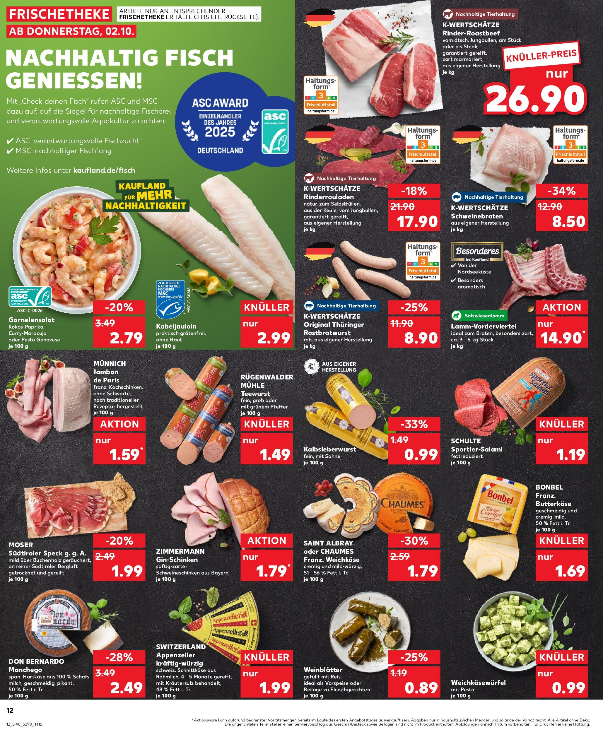 Prospekt Kaufland ab 02.10.2025 » Angebote Online zum Blättern | Seite: 12 | Produkte: Rinderrouladen, Mühle, Roastbeef, Pfeffer