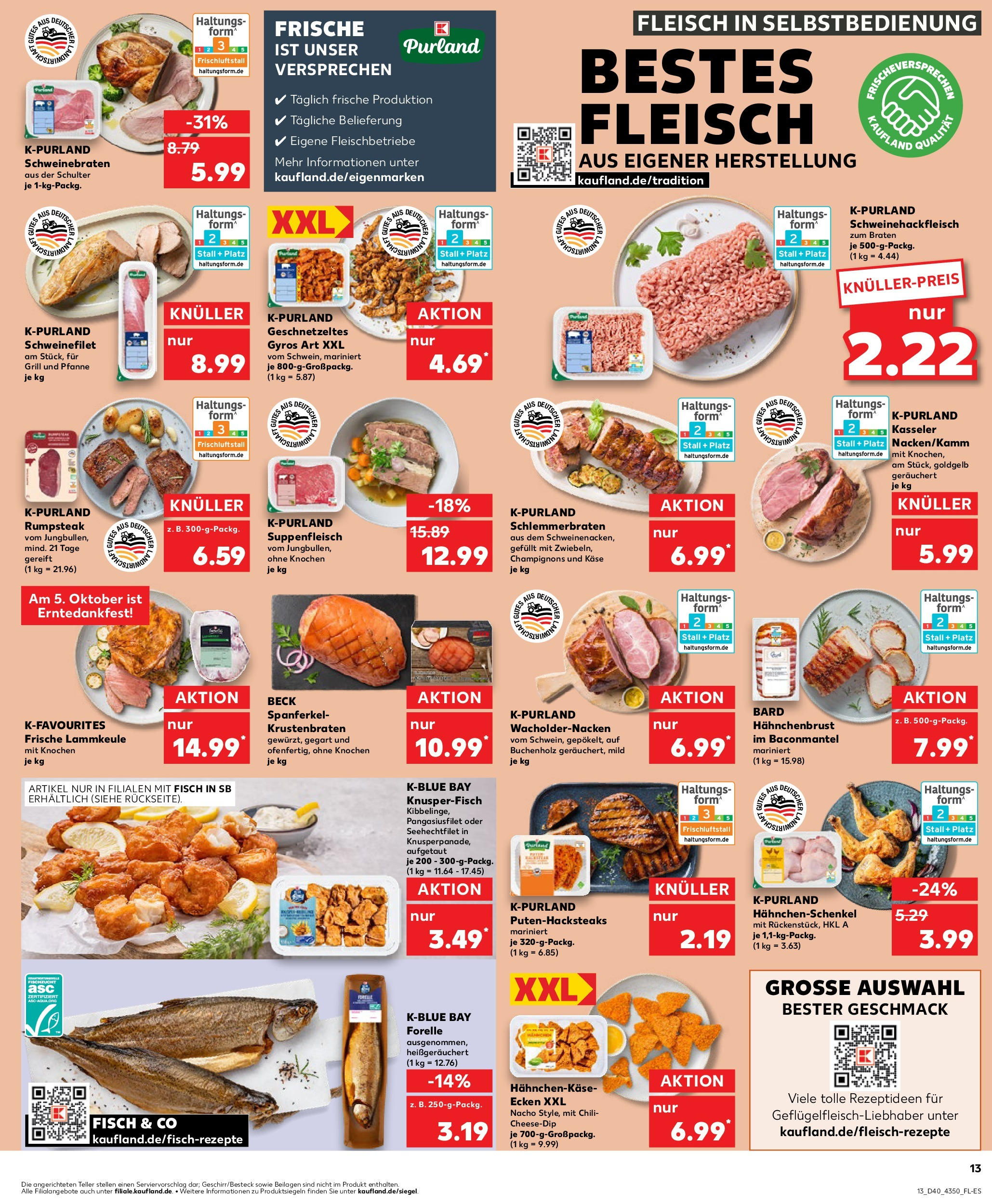 Prospekt Kaufland ab 02.10.2025 » Angebote Online zum Blättern | Seite: 13 | Produkte: Lammkeule, Gyros, Champignons, Steak