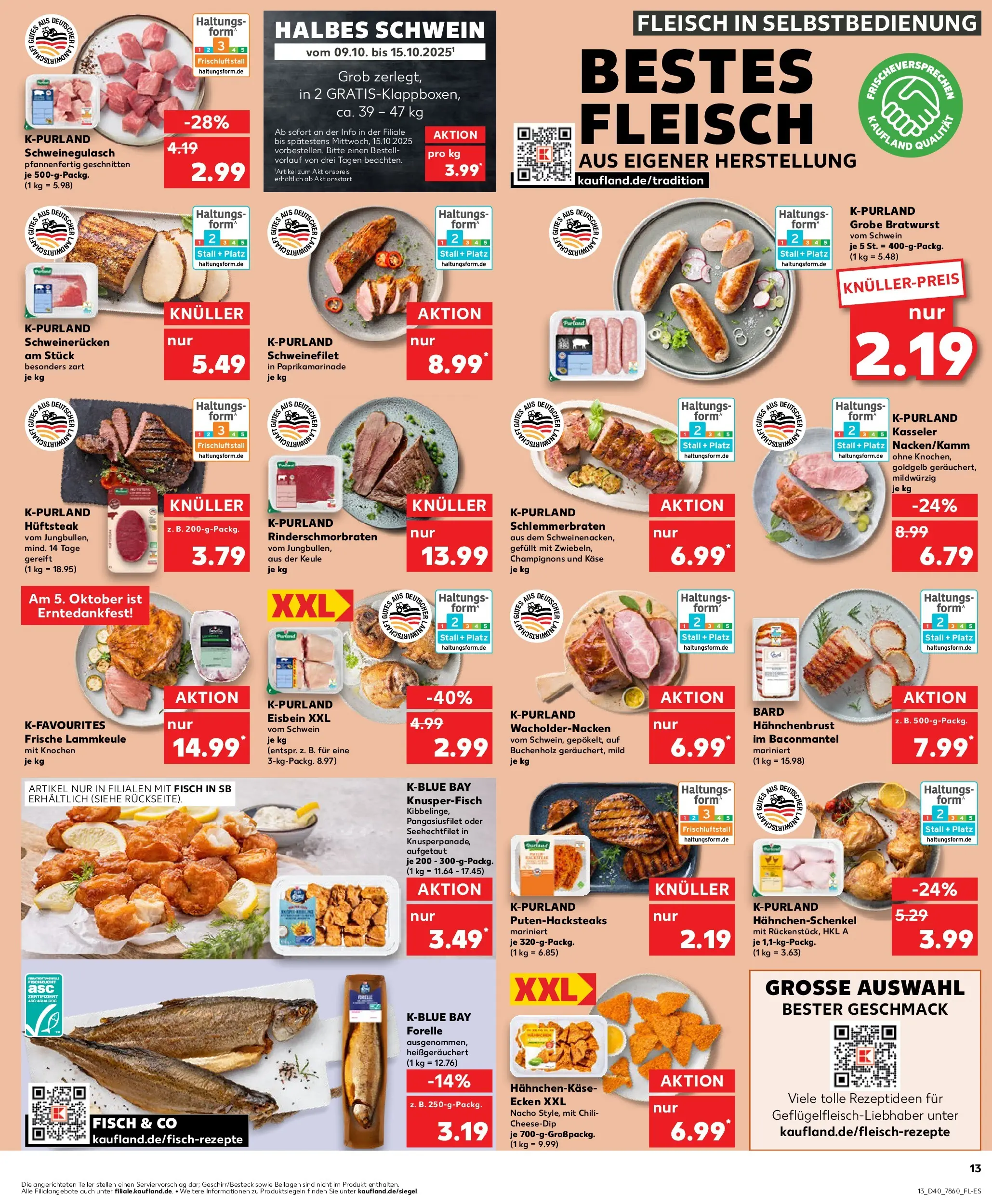 Prospekt Kaufland ab 02.10.2025 » Angebote Online zum Blättern | Seite: 13 | Produkte: Schweinegulasch, Schweinefilet, Chili, Fleisch