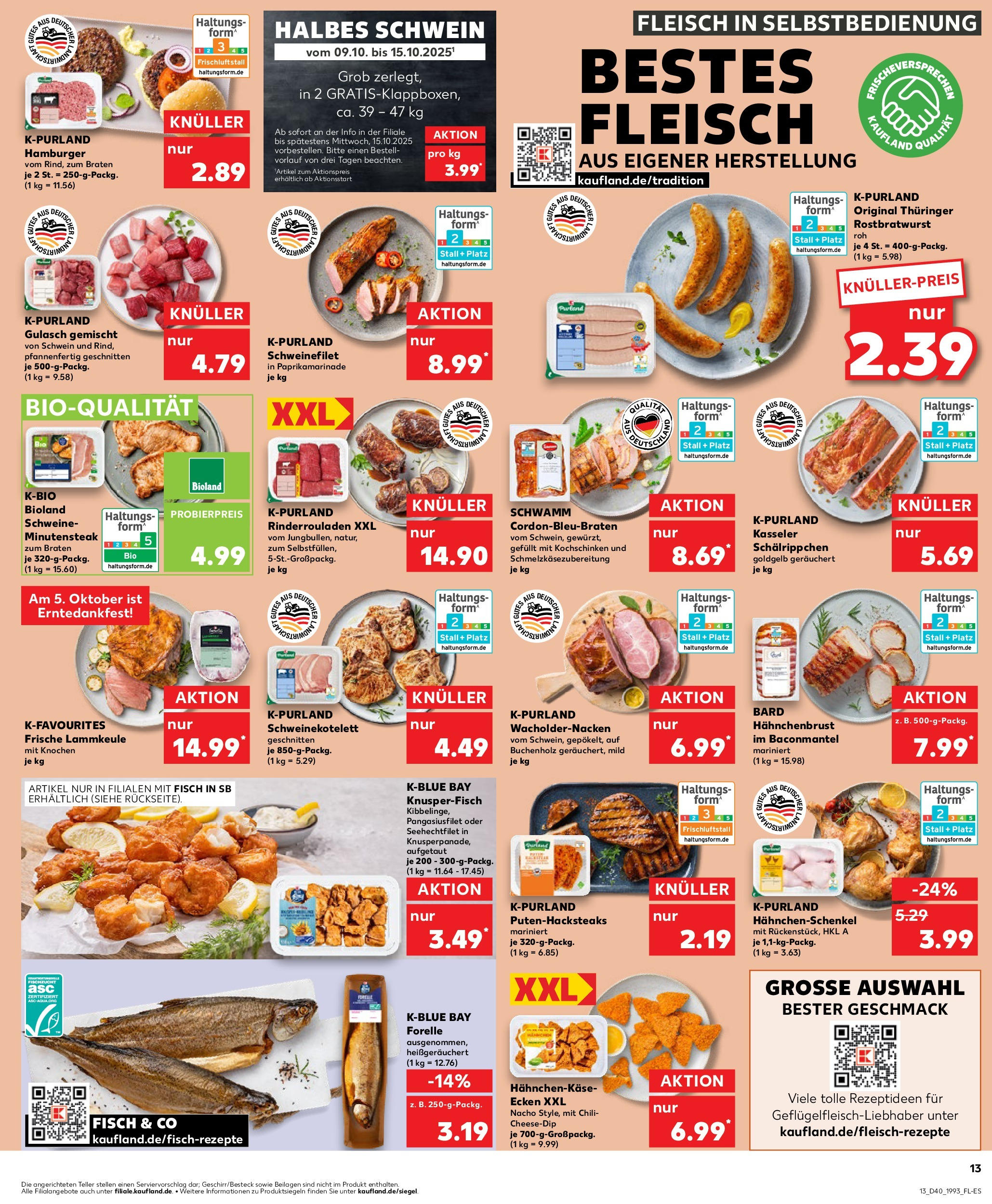 Prospekt Kaufland ab 02.10.2025 » Angebote Online zum Blättern | Seite: 13 | Produkte: Rinderrouladen, Lammkeule, Schweinefilet, Chili