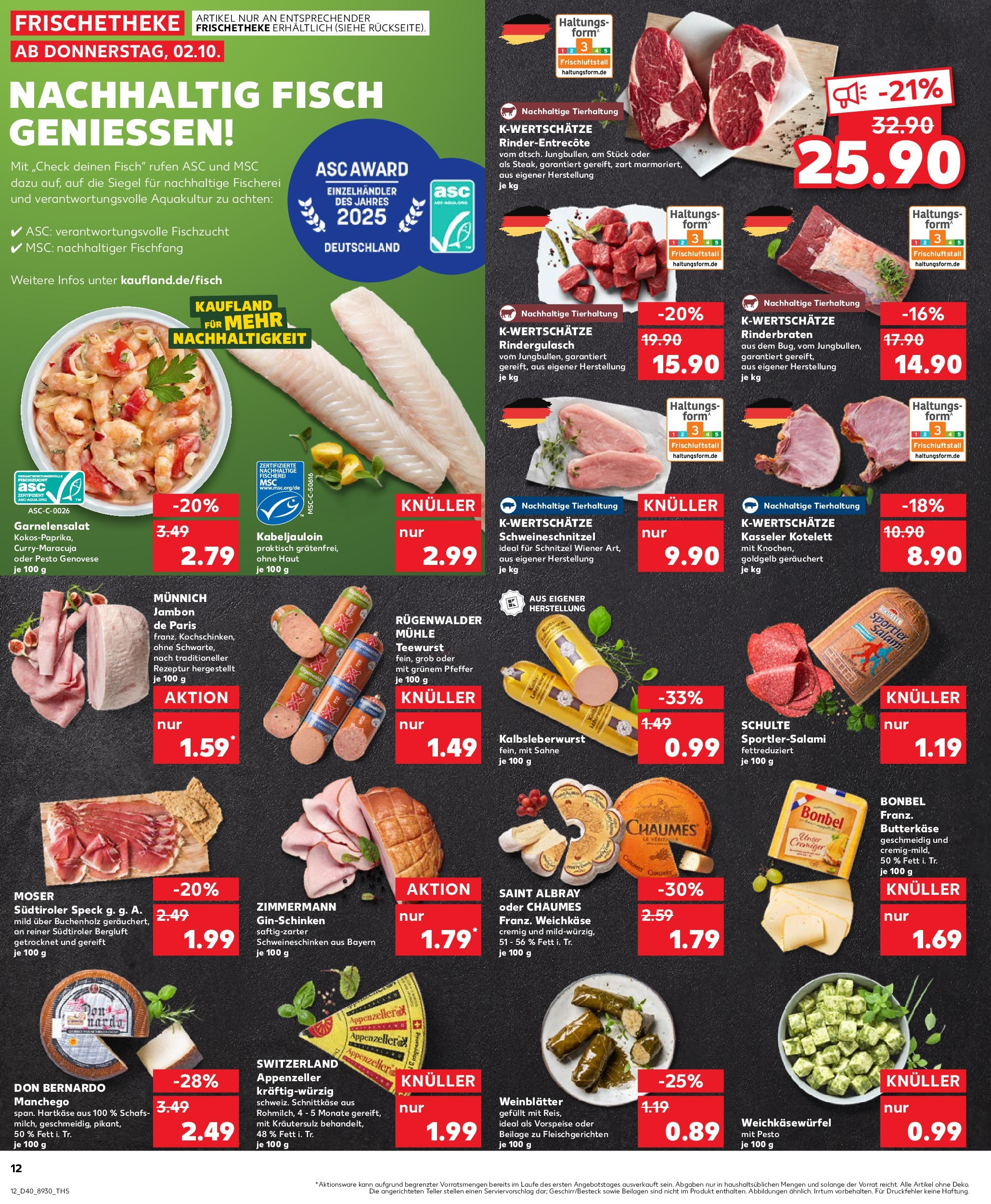 Prospekt Kaufland ab 02.10.2025 » Angebote Online zum Blättern | Seite: 12 | Produkte: Rinderbraten, Rindergulasch, Butter, Entrecote
