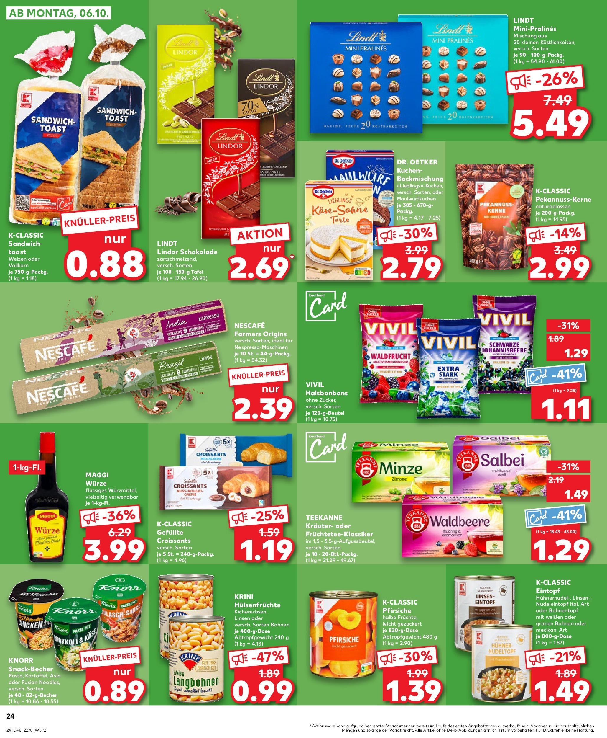 Prospekt Kaufland ab 02.10.2025 » Angebote Online zum Blättern | Seite: 24 | Produkte: Toast, Schokolade, Brokkoli, Teekanne