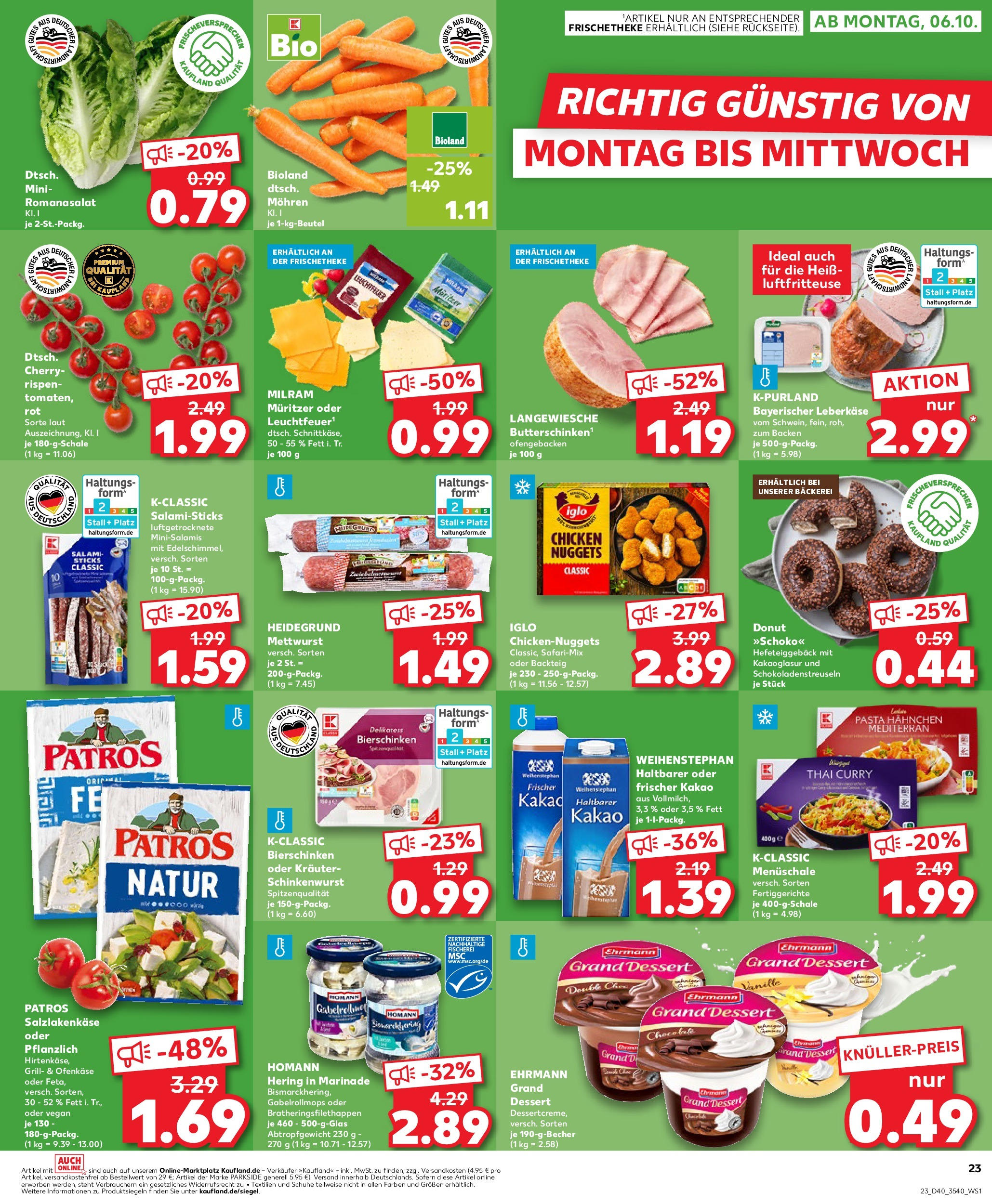 Prospekt Kaufland ab 02.10.2025 » Angebote Online zum Blättern | Seite: 23 | Produkte: Grill, Bäckerei, Ehrmann grand dessert, Iglo