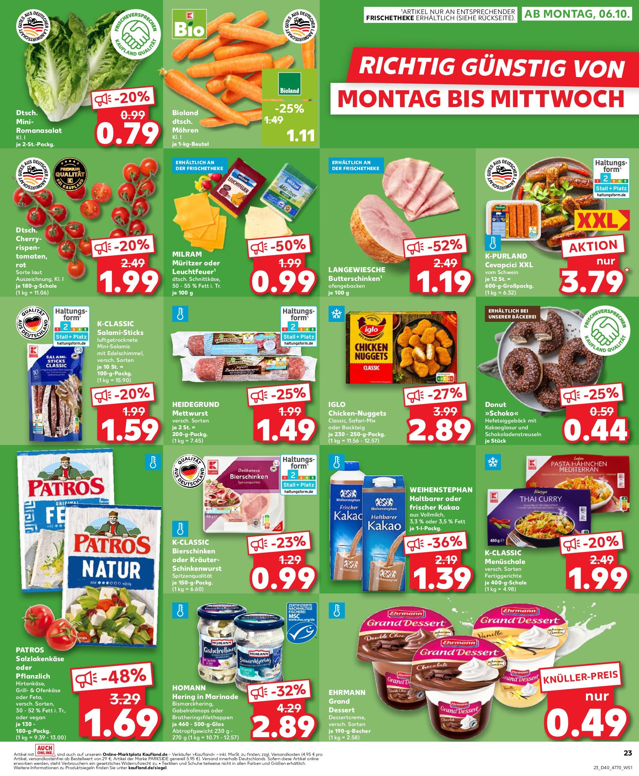 Prospekt Kaufland ab 02.10.2025 » Angebote Online zum Blättern | Seite: 23 | Produkte: Grill, Hahnchen, Ehrmann grand dessert, Cevapcici