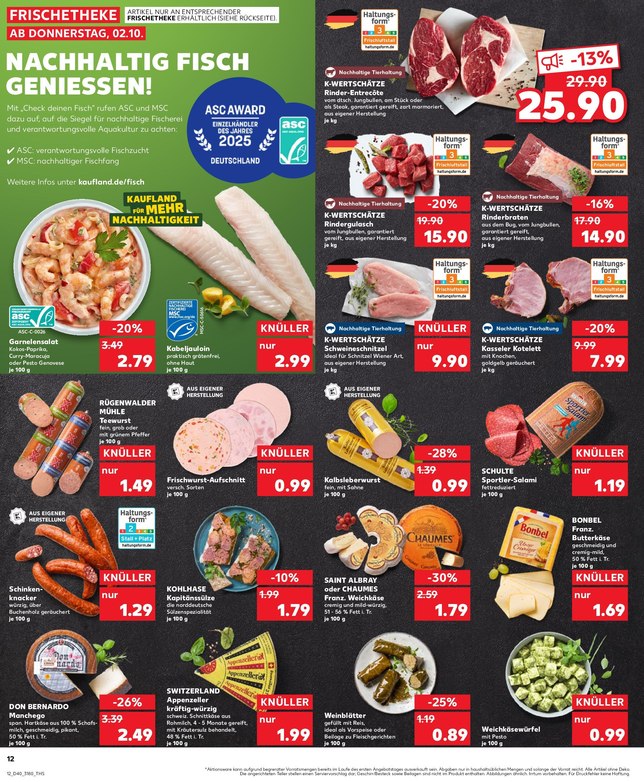 Prospekt Kaufland ab 02.10.2025 » Angebote Online zum Blättern | Seite: 12 | Produkte: Mühle, Butter, Schnitzel, Schinken