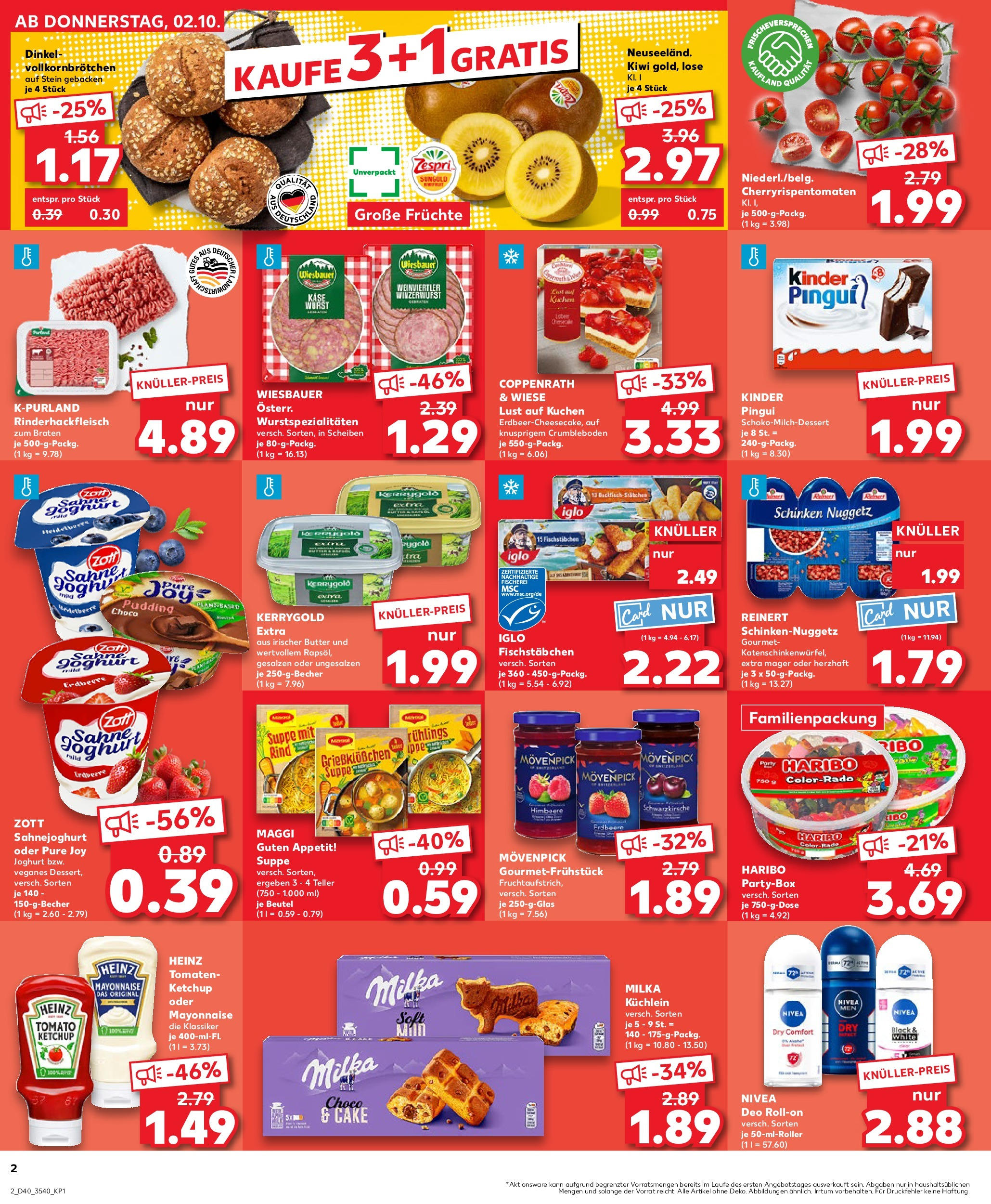 Prospekt Kaufland ab 02.10.2025 » Angebote Online zum Blättern | Seite: 2 | Produkte: Pudding, Maggi suppe, Schinken, Kiwi