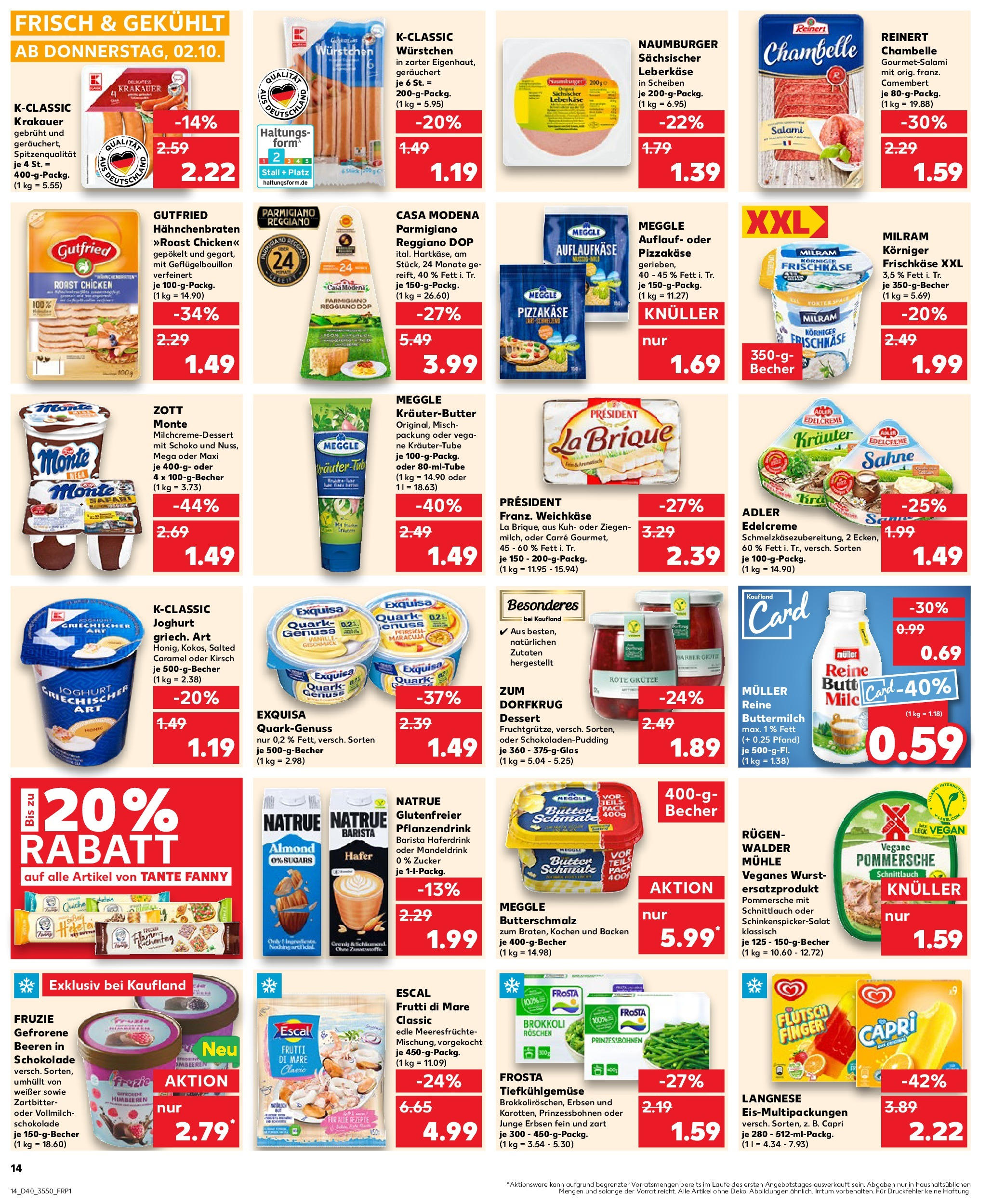Prospekt Kaufland ab 02.10.2025 » Angebote Online zum Blättern | Seite: 14 | Produkte: Himbeeren, Butterschmalz, Butter, Frosta