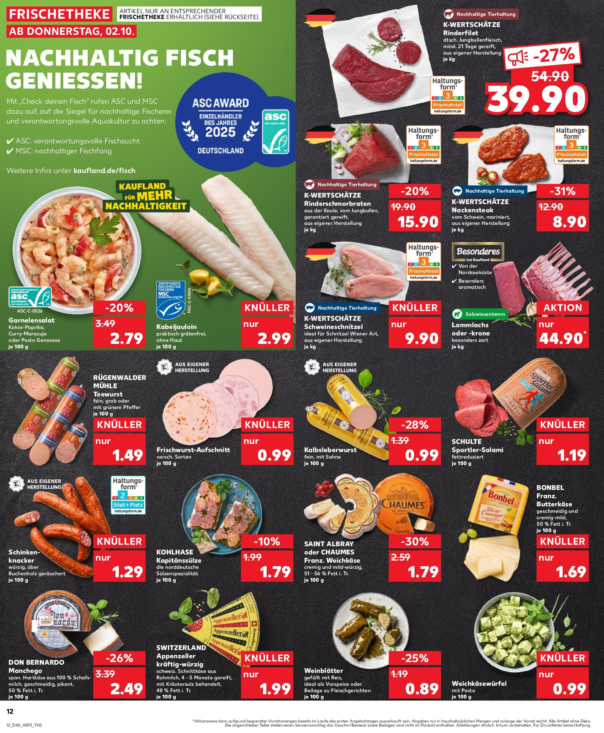 Prospekt Kaufland ab 02.10.2025 » Angebote Online zum Blättern | Seite: 12 | Produkte: Schnitzel, Fisch, Schinken, Steak