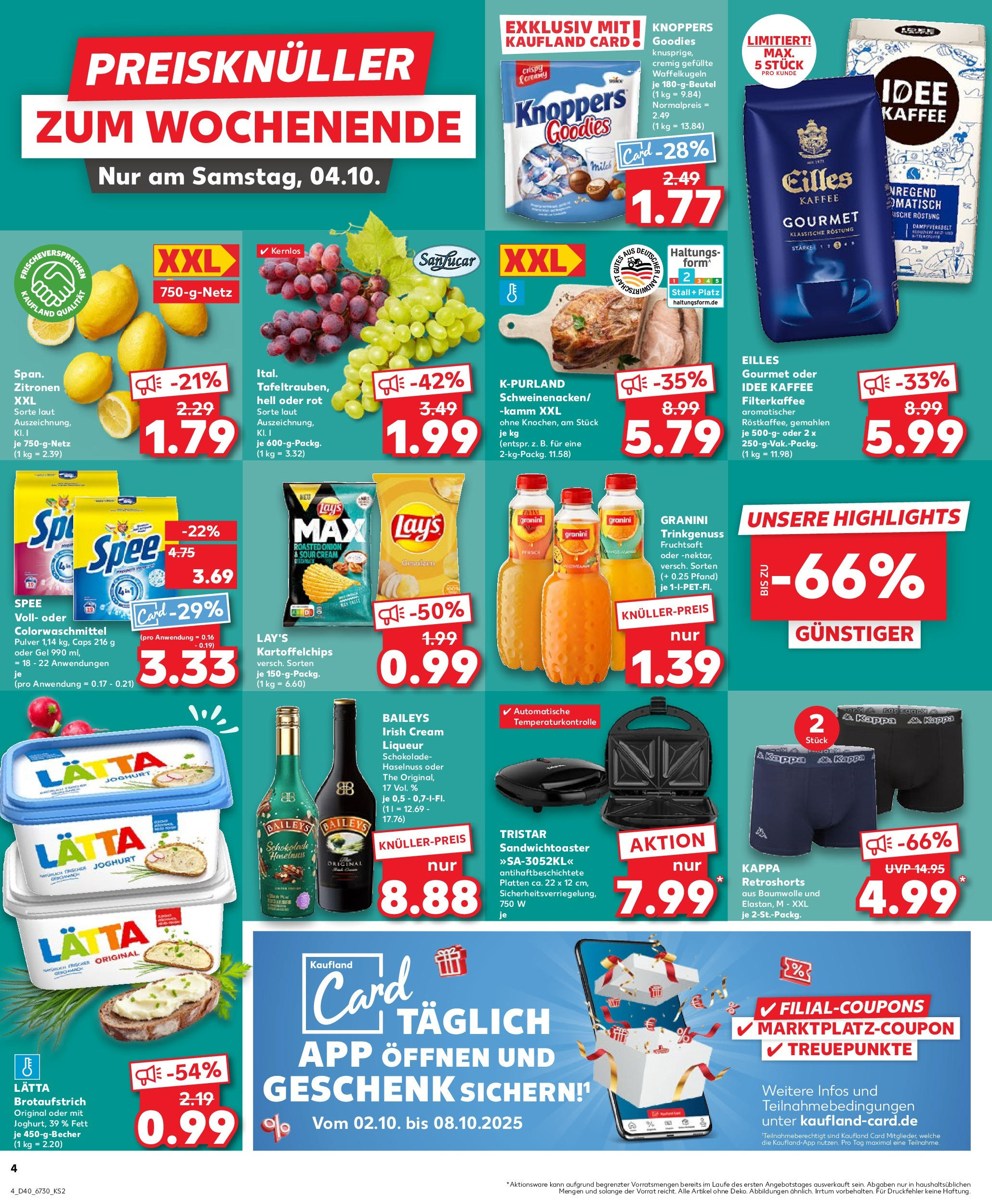 Prospekt Kaufland ab 02.10.2025 » Angebote Online zum Blättern | Seite: 4 | Produkte: Schokolade, Spee, Granini, Fruchtsaft