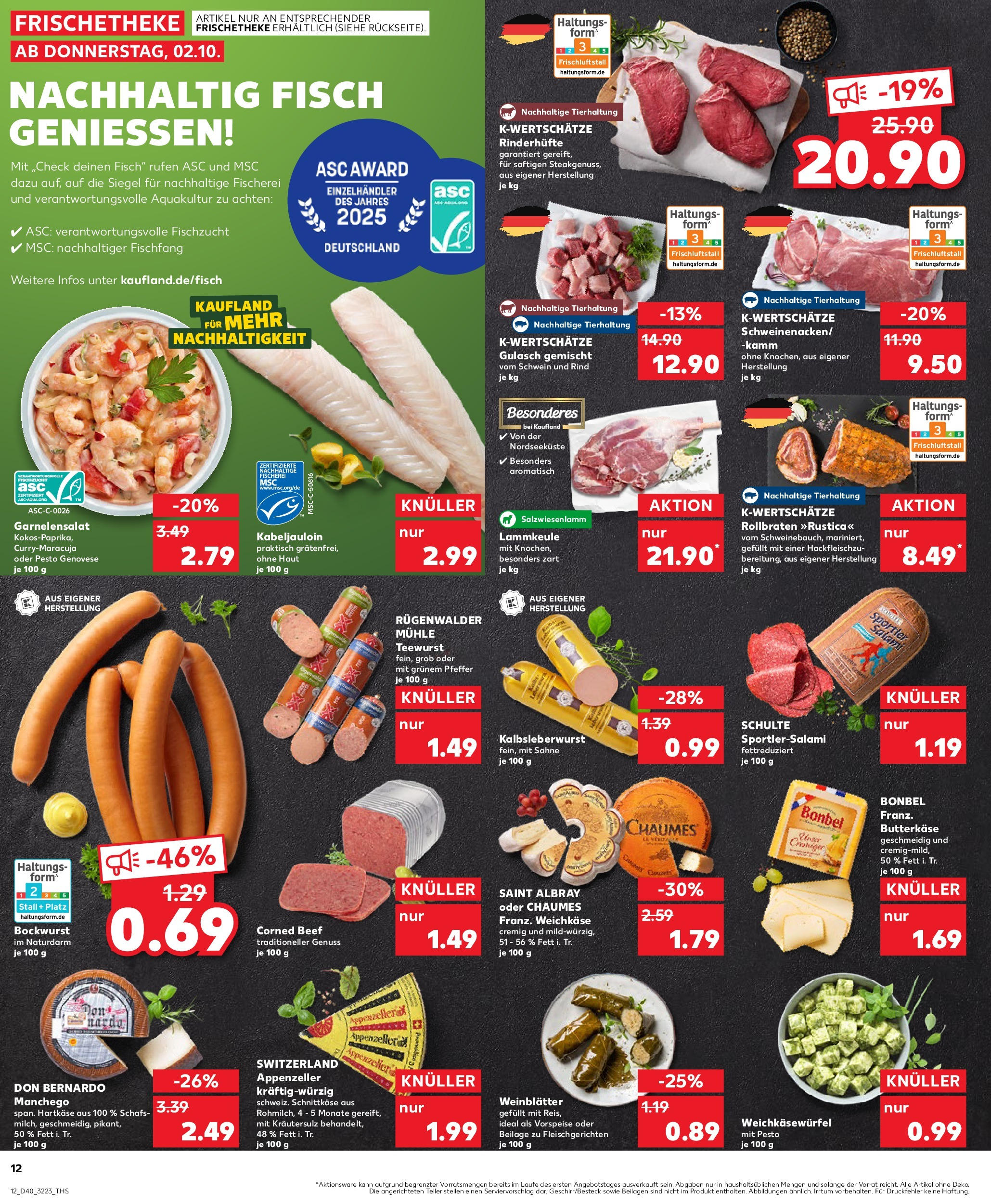 Prospekt Kaufland ab 02.10.2025 » Angebote Online zum Blättern | Seite: 12 | Produkte: Bockwurst, Lammkeule, Mühle, Gulasch