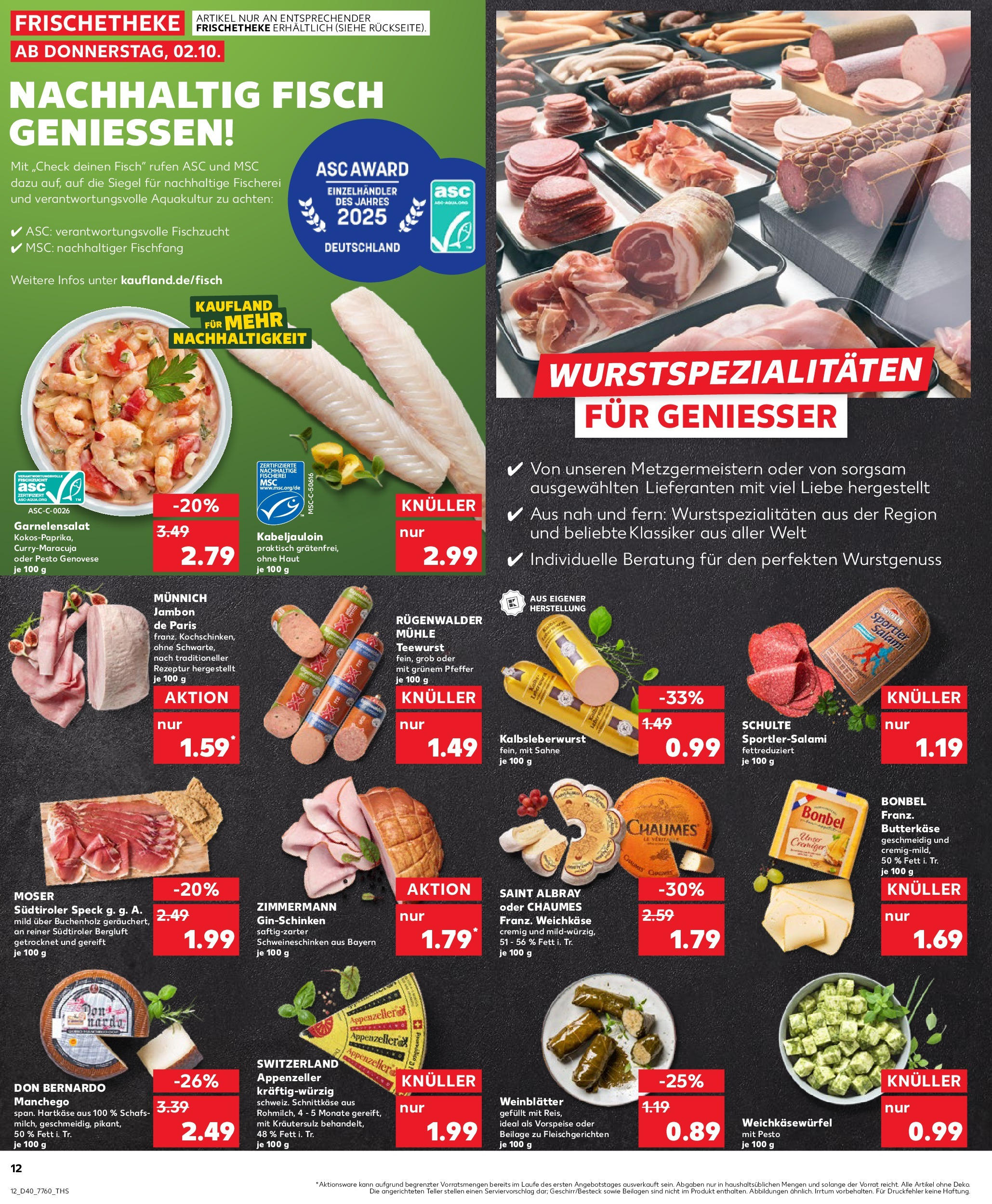Prospekt Kaufland ab 02.10.2025 » Angebote Online zum Blättern | Seite: 12 | Produkte: Mühle, Fisch, Salami, Sahne