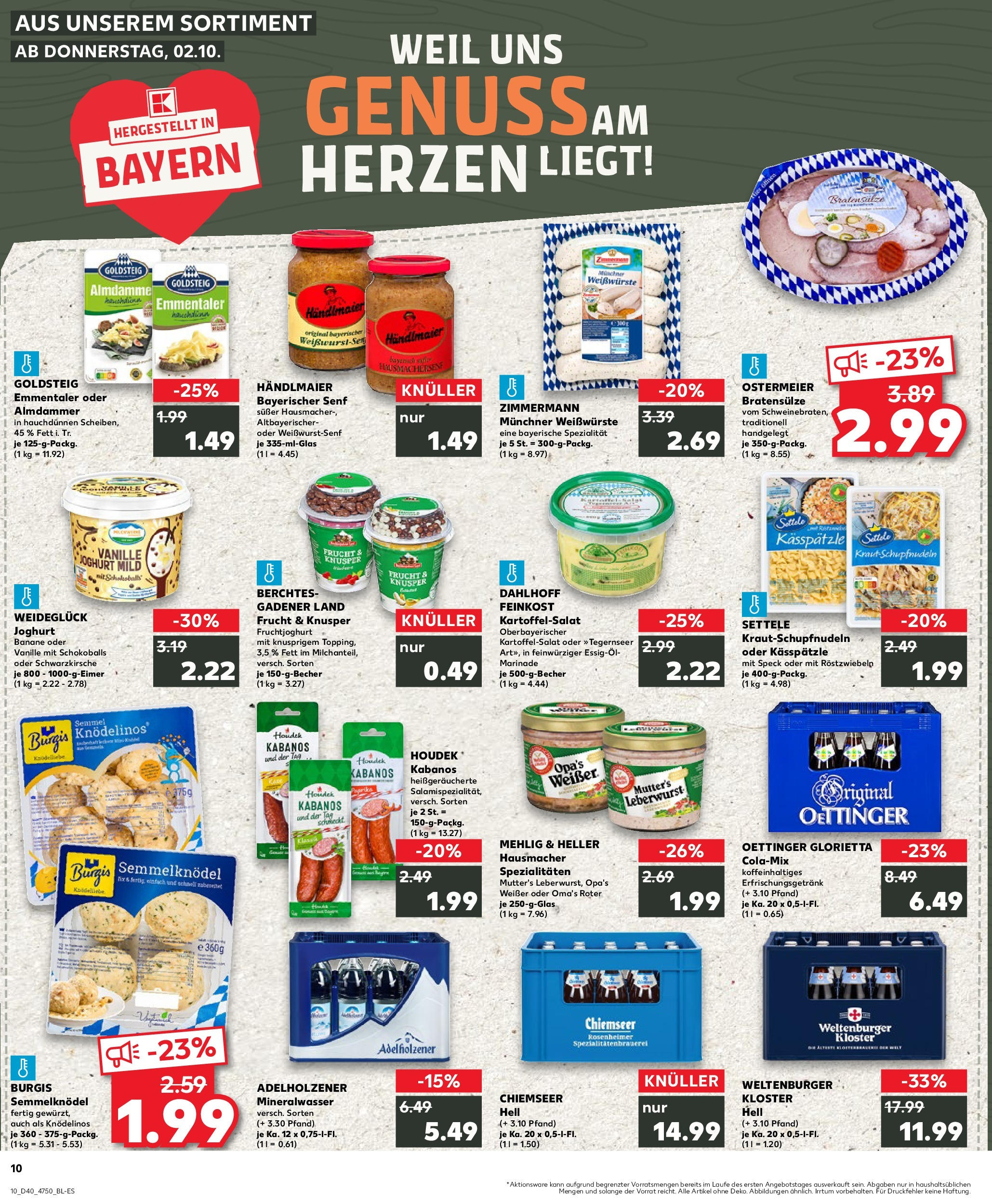 Prospekt Kaufland ab 02.10.2025 » Angebote Online zum Blättern | Seite: 10 | Produkte: Cola, Joghurt, Adelholzener, Oettinger
