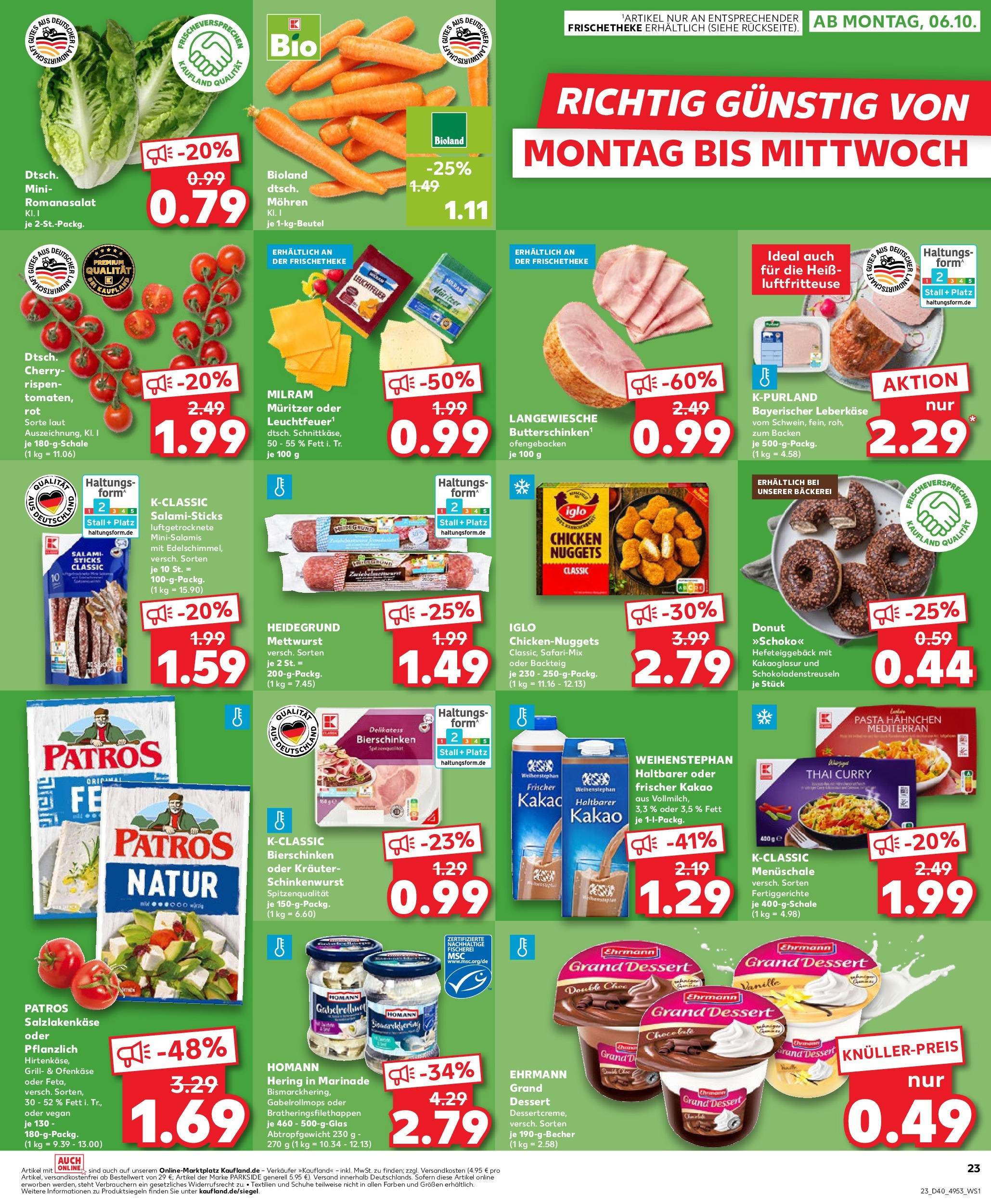 Prospekt Kaufland ab 02.10.2025 » Angebote Online zum Blättern | Seite: 23 | Produkte: Ehrmann grand dessert, Patros, Pasta, Leberkase