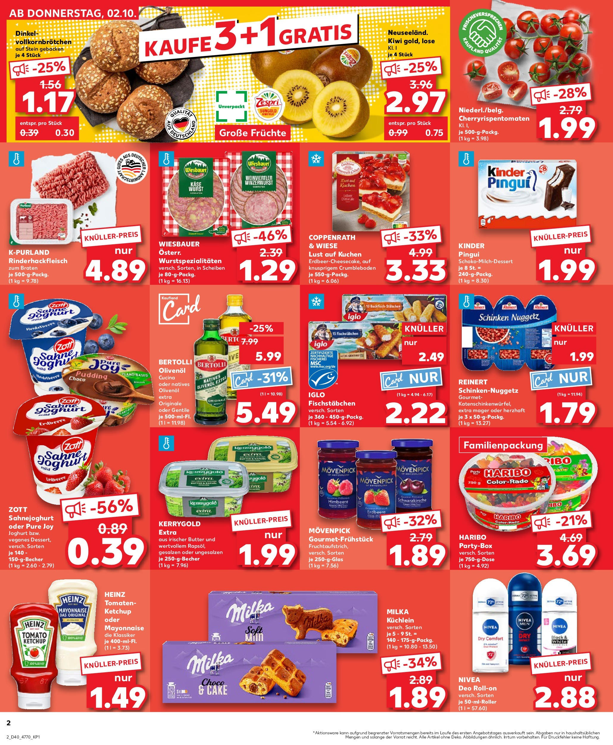 Prospekt Kaufland ab 02.10.2025 » Angebote Online zum Blättern | Seite: 2 | Produkte: Bertolli olivenol, Pudding, Mayonnaise, Deo Roll-On