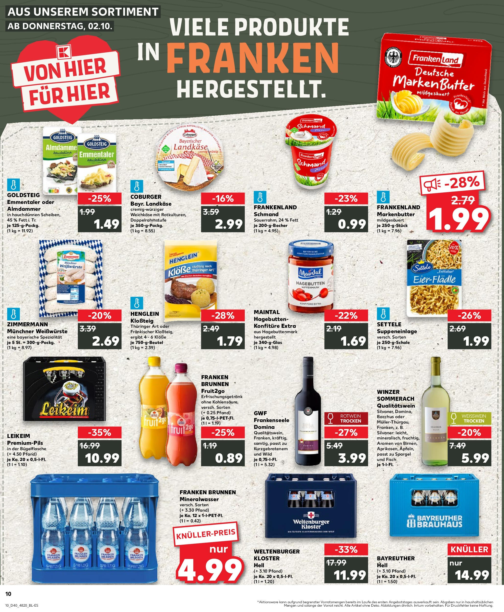 Prospekt Kaufland ab 02.10.2025 » Angebote Online zum Blättern | Seite: 10 | Produkte: Bayreuther hell, Weißwein, Spargel, Mineralwasser