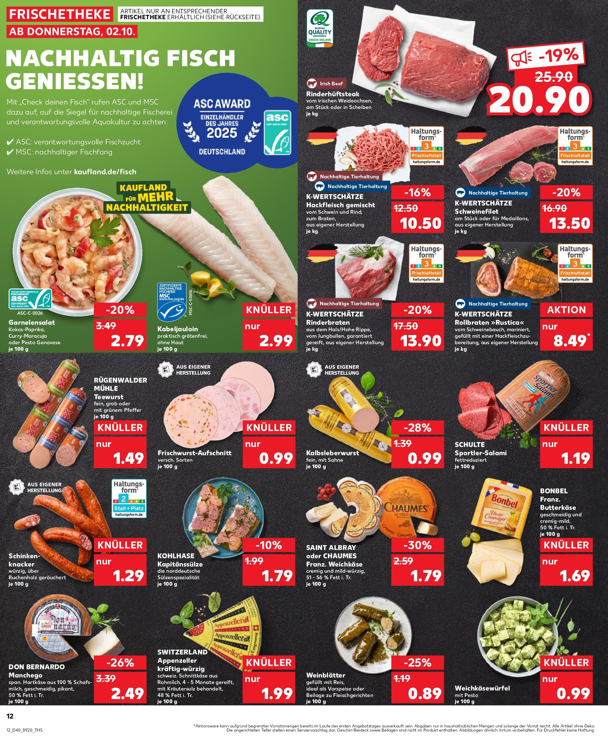 Prospekt Kaufland ab 02.10.2025 » Angebote Online zum Blättern | Seite: 12 | Produkte: Butter, Schweinefilet, Schinken, Sahne