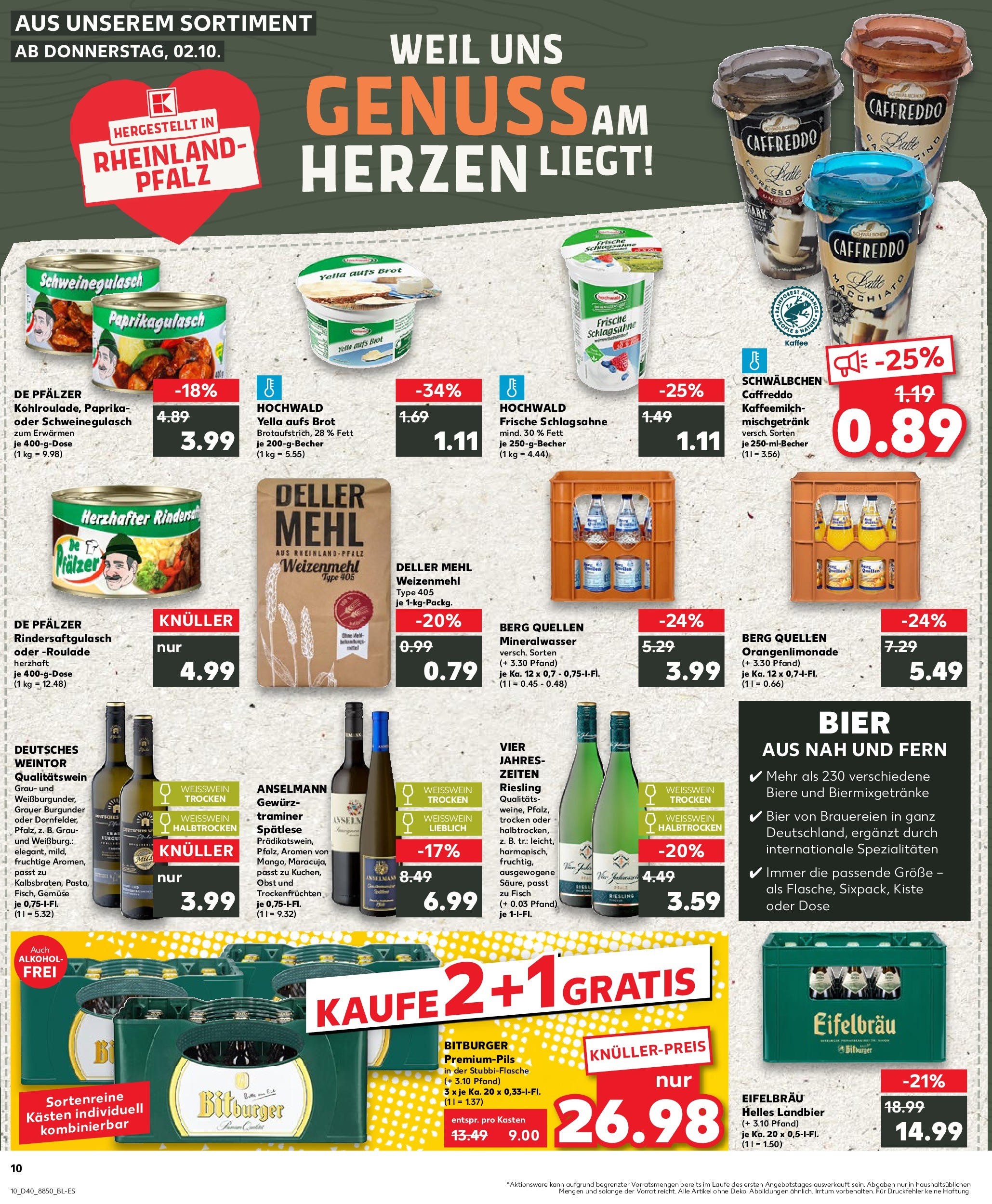 Prospekt Kaufland ab 02.10.2025 » Angebote Online zum Blättern | Seite: 10 | Produkte: Mehl, Schlagsahne, Mineralwasser, Gemüse