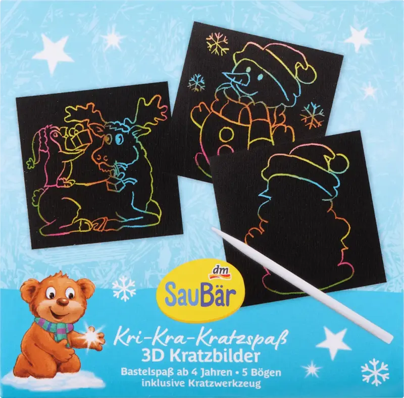 SauBär Kratzbilder 3D Kri-Kra-Kratzspaß Set 5tlg