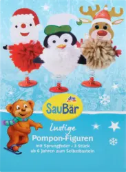 SauBär Lustige Pompon Figuren mit Sprungfeder Set zum Selbstbasteln 3tlg