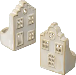 Dekorieren & Einrichten Teelichthalter aus Keramik, Giebelhaus, creme