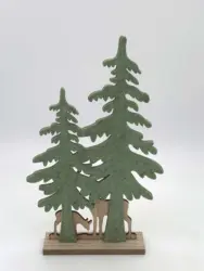 Dekorieren & Einrichten Filzaufsteller, Bäume mit Holzhirschen, salbei-natur
