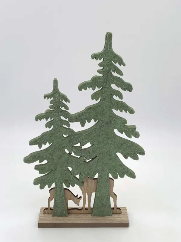 Dekorieren & Einrichten Filzaufsteller, Bäume mit Holzhirschen, salbei-natur