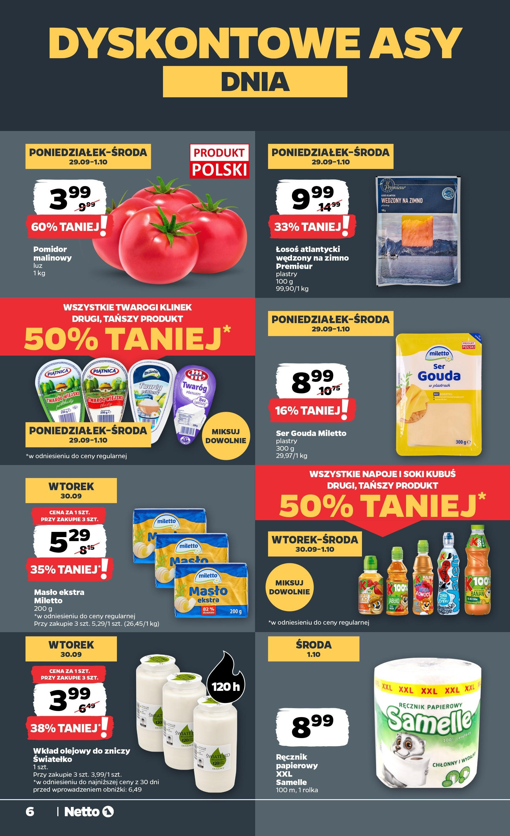 Netto gazetka - Spożywcza od 29.09.2025 - Aktualne promocje | Strona: 6 | Produkty: Twaróg półtłusty, Twaróg, Ręcznik papierowy, Ser gouda