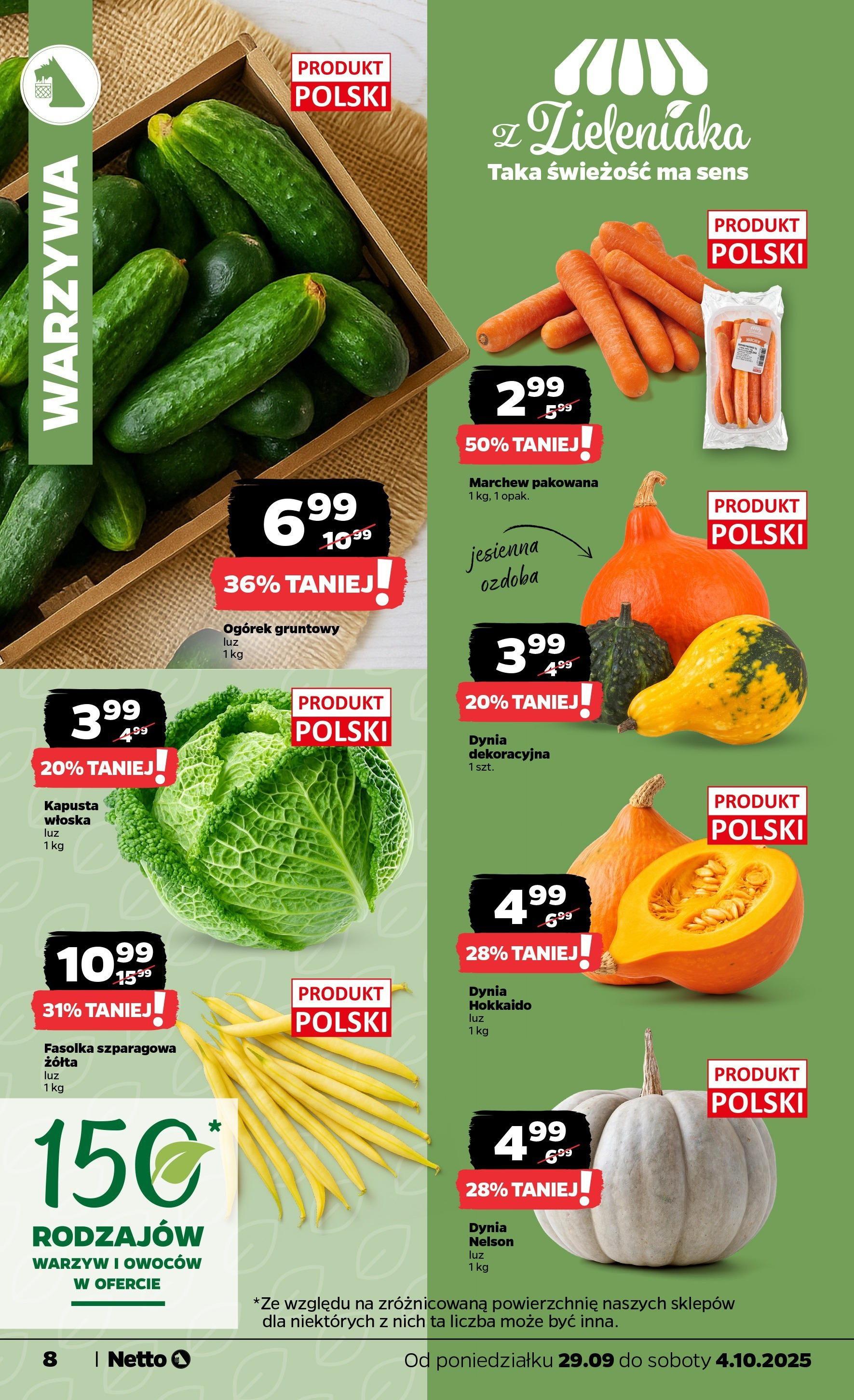 Netto gazetka - Spożywcza od 29.09.2025 - Aktualne promocje | Strona: 8 | Produkty: Kapusta, Dynia, Fasolka szparagowa, Warzywa