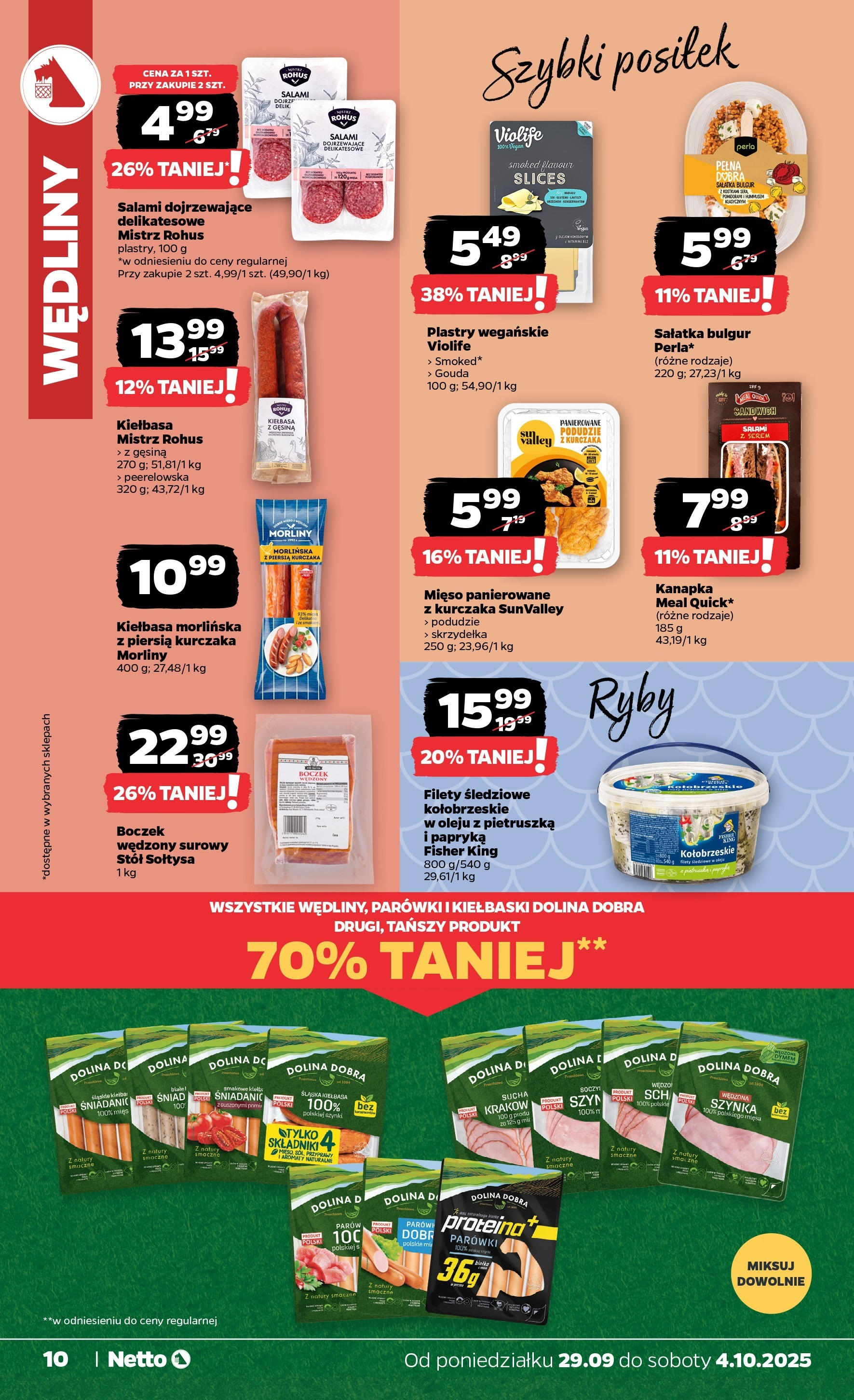 Netto gazetka - Spożywcza od 29.09.2025 - Aktualne promocje | Strona: 10 | Produkty: Boczek wędzony, Stół, Wędliny, Ryby