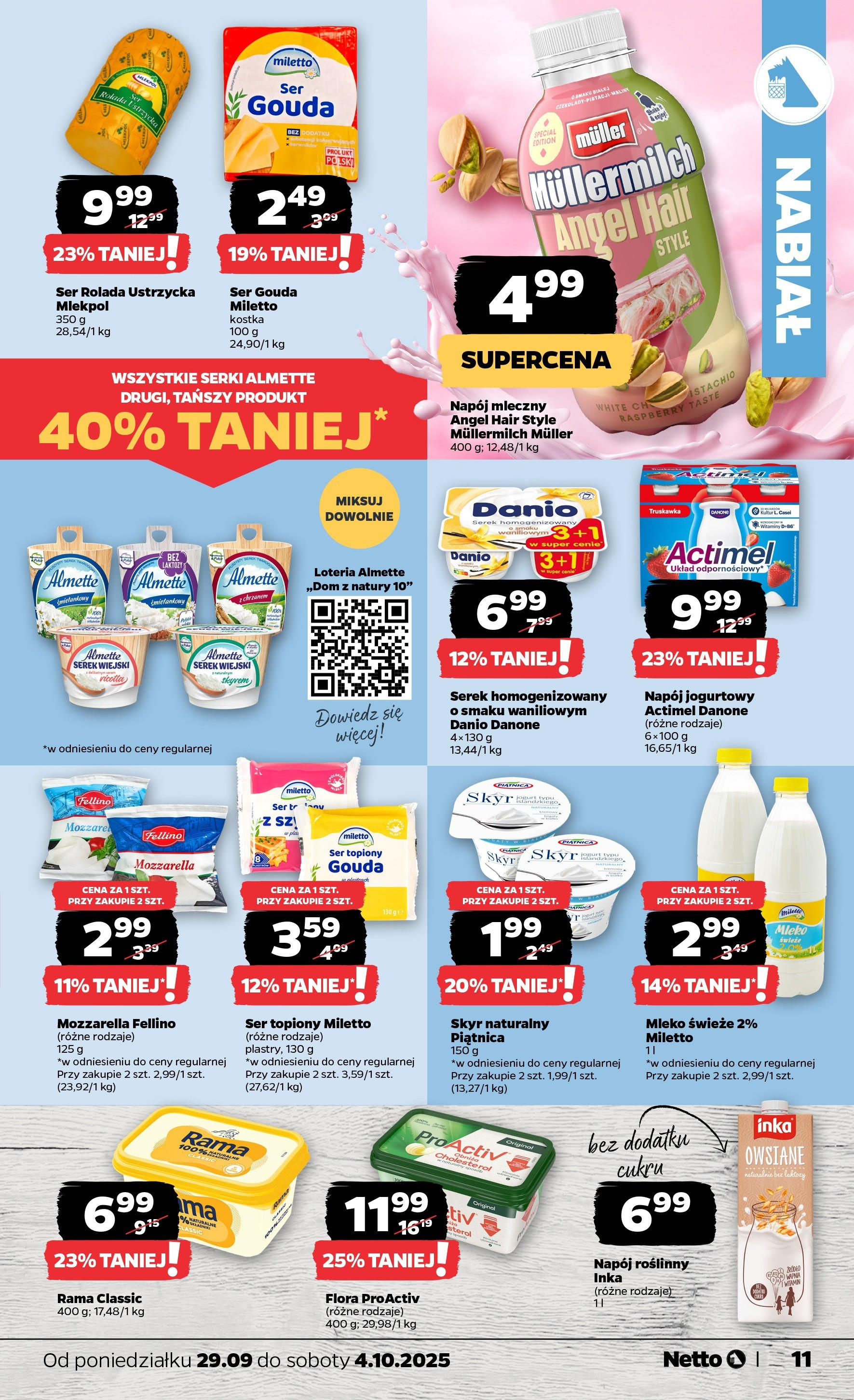 Netto gazetka - Spożywcza od 29.09.2025 - Aktualne promocje | Strona: 11 | Produkty: Mleko, Mozzarella, Ser gouda, Skyr
