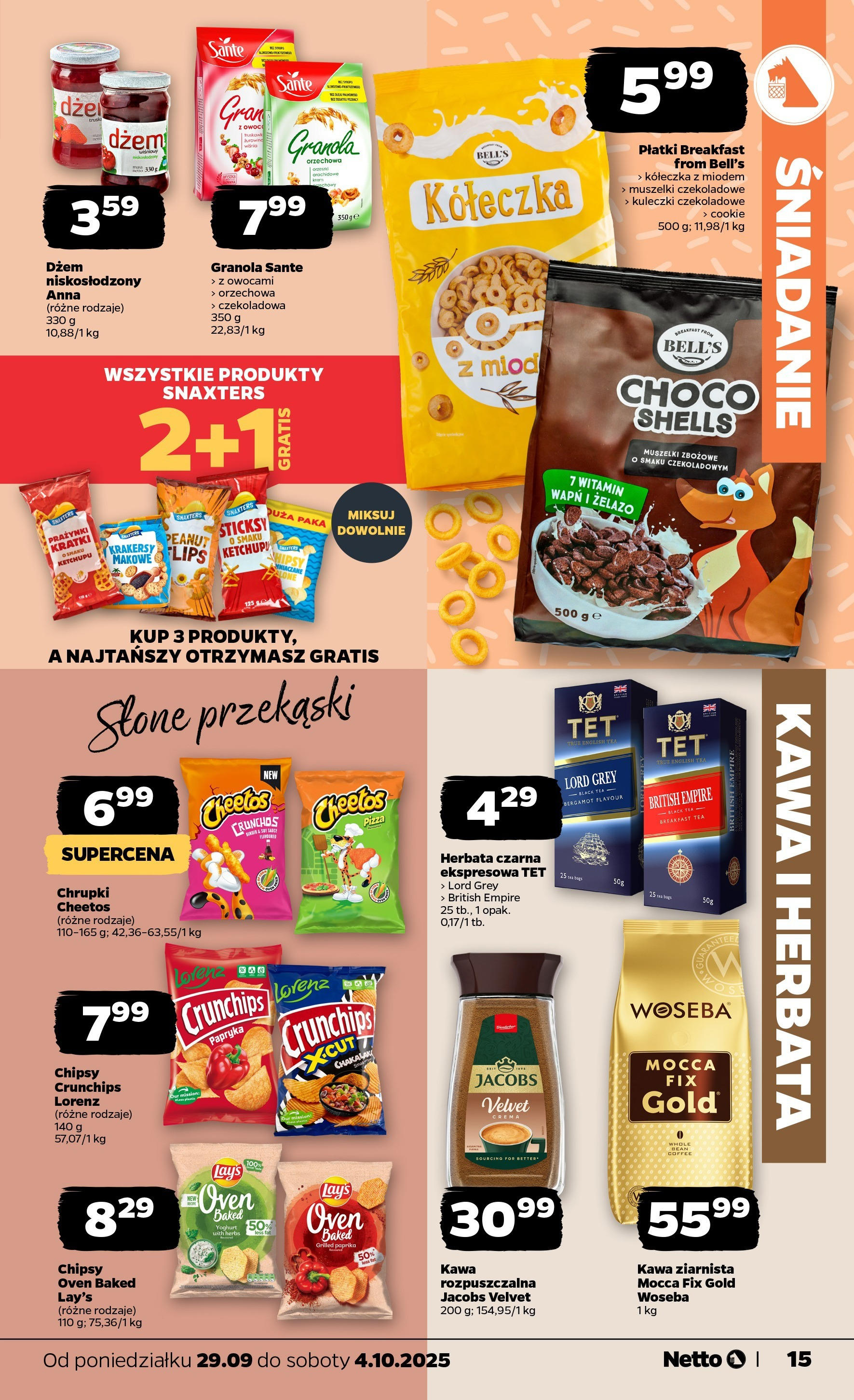 Netto gazetka - Spożywcza od 29.09.2025 - Aktualne promocje | Strona: 15 | Produkty: Kawa ziarnista, Kawa, Pizza, Płatki