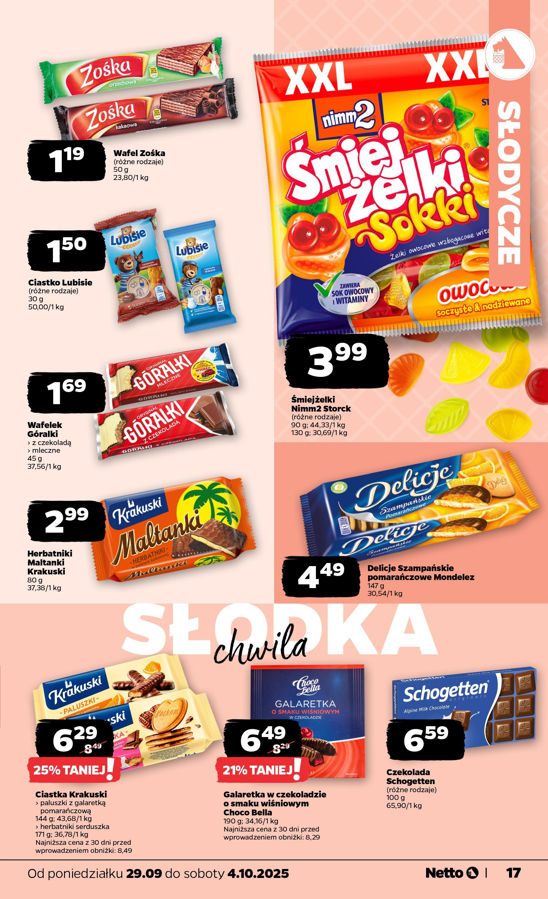Netto gazetka - Spożywcza od 29.09.2025 - Aktualne promocje | Strona: 17 | Produkty: Galaretka, Żelki, Sok, Ciastka