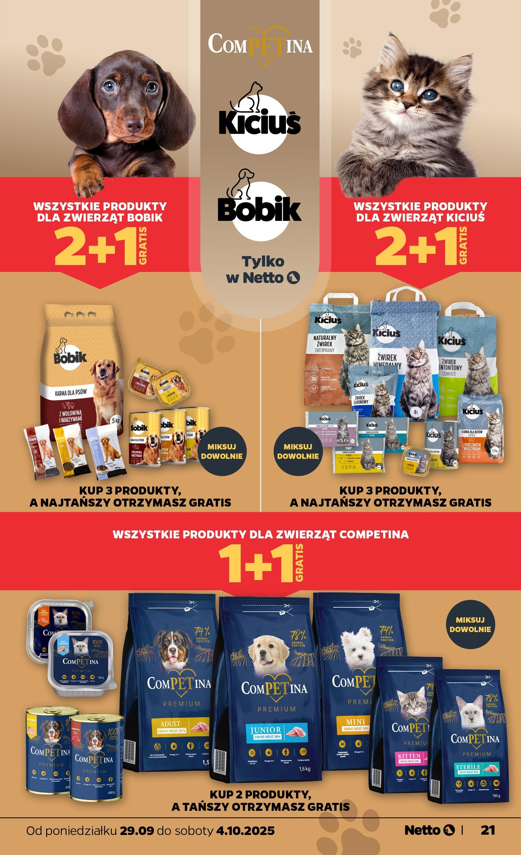 Netto gazetka - Spożywcza od 29.09.2025 - Aktualne promocje | Strona: 21 | Produkty: Karma dla kotów, Wołowina, Karma dla psów